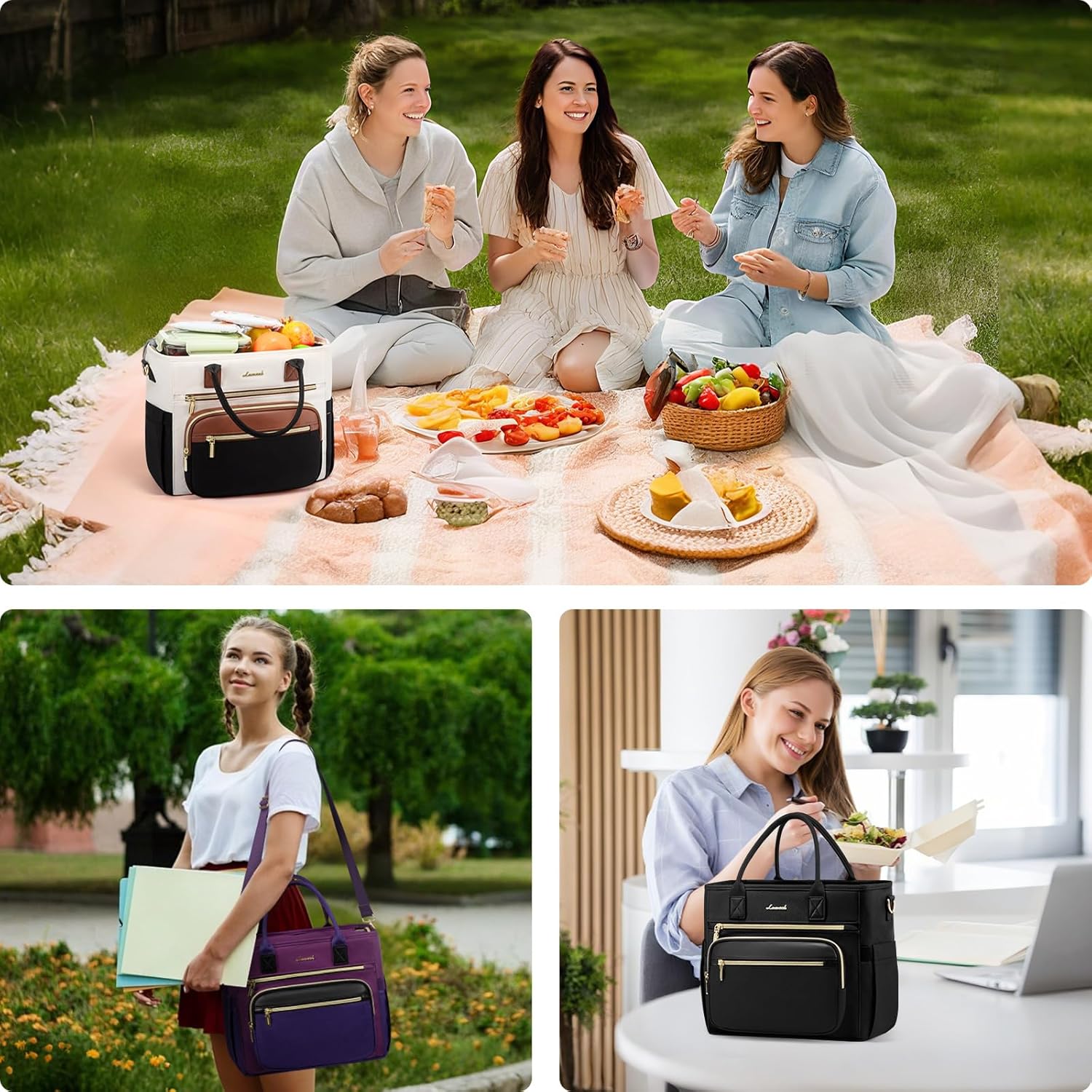 Thumbnail 5 de LOVEVOOK Insulated Lunch Bag for Women — Large Wide-Opening, Leakproof Cooler Tote with Cup Holder