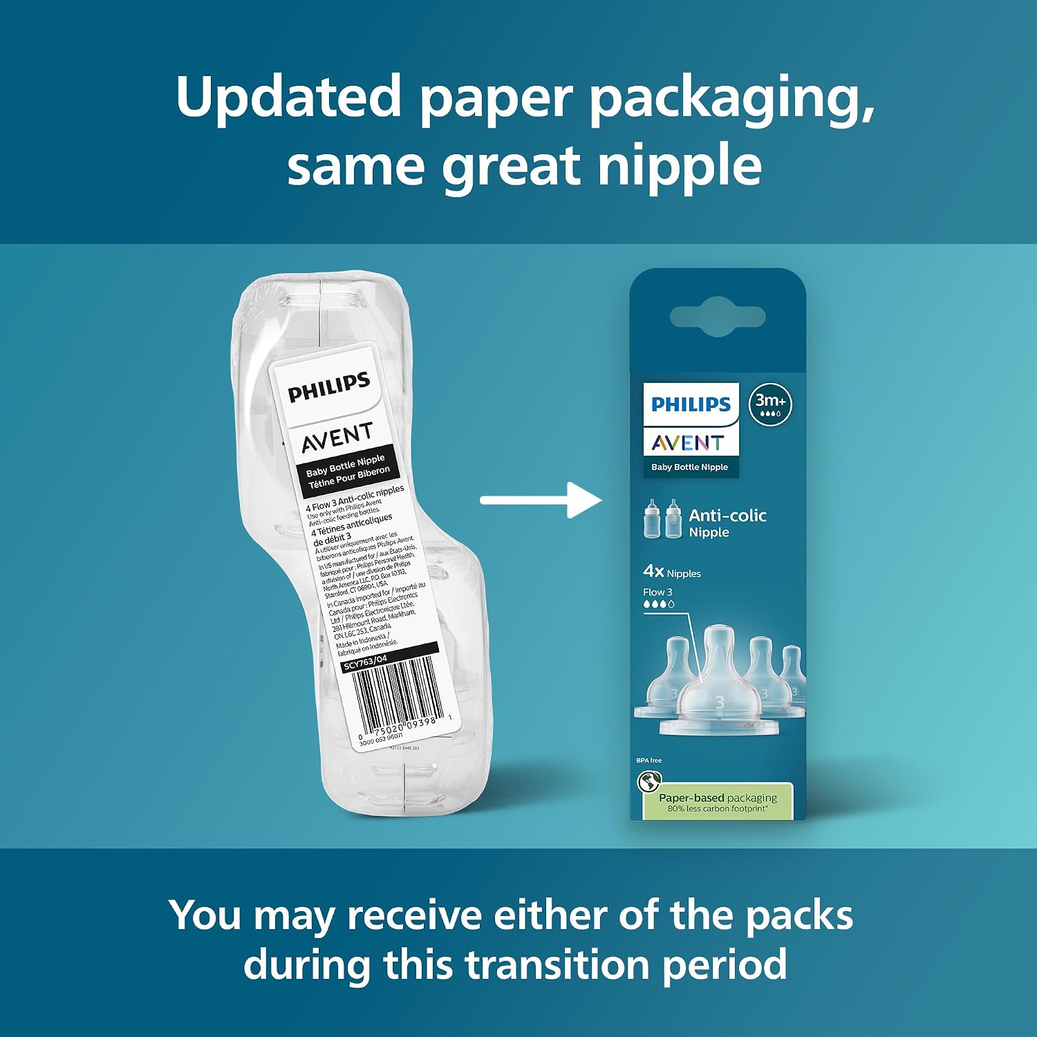Detalle de Philips Avent SCY763/44 アンチコリック乳首 ミディアムフロー・BPAフリー 4個入り