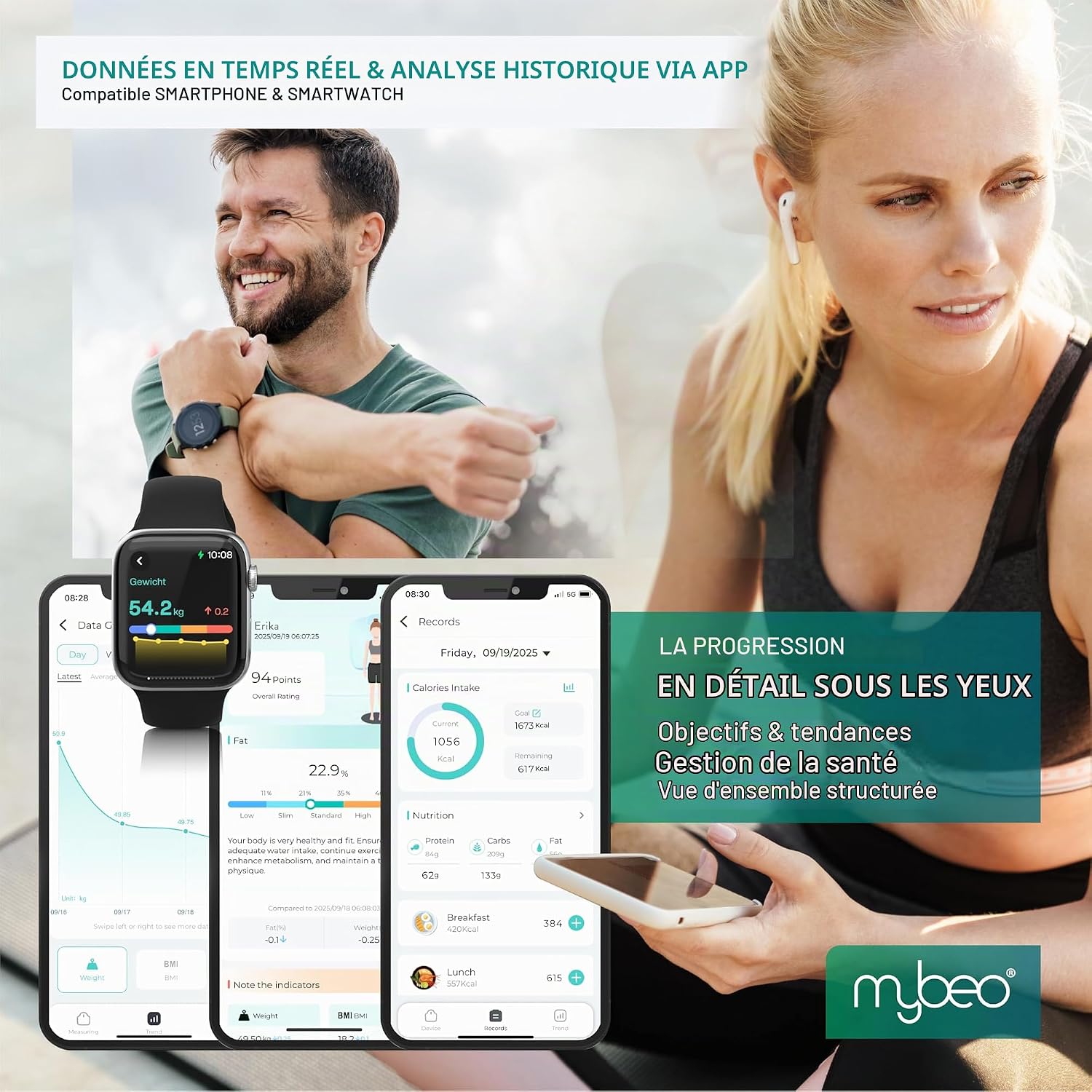 Thumbnail 4 de CSL-Computer Mybeo Bluetooth-personenweegschaal met handgreep en app