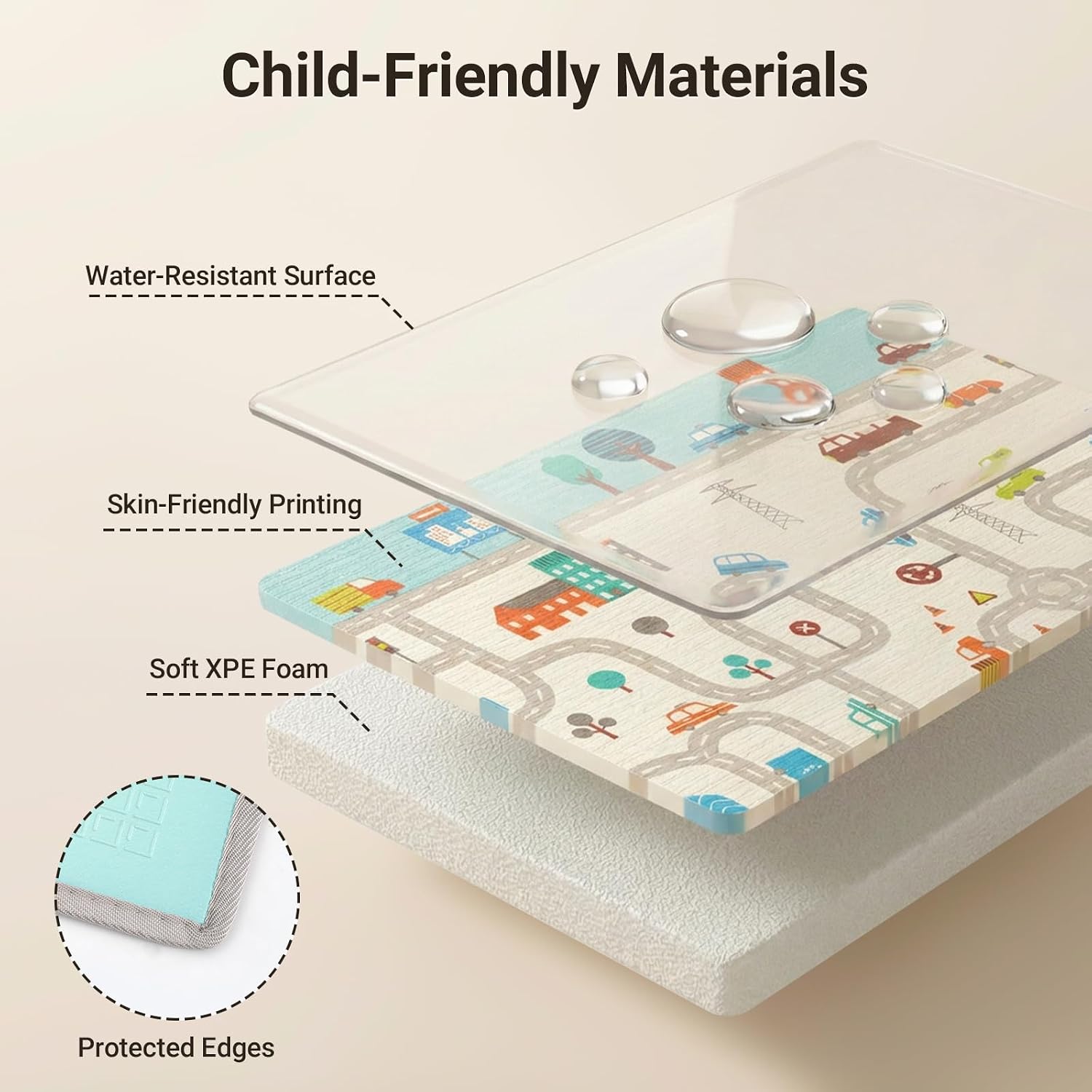 Detalle de COSYLAND Baby Play Mat - 71x59 Inches Extra Large Foldable, Reversible Waterproof Foam Mat