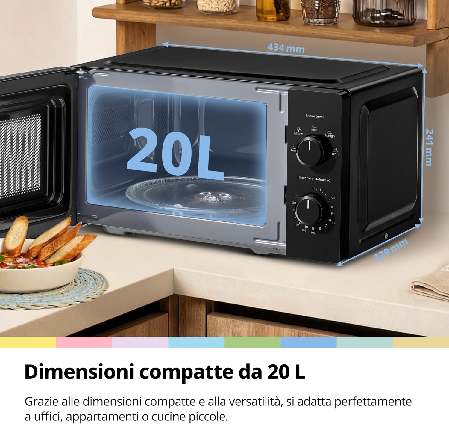 Detalle 2 de COMFEE' Forno a Microonde Nero 20 L, 700W – CMO-MM20L2NFPE(BK) compatto ed elegante