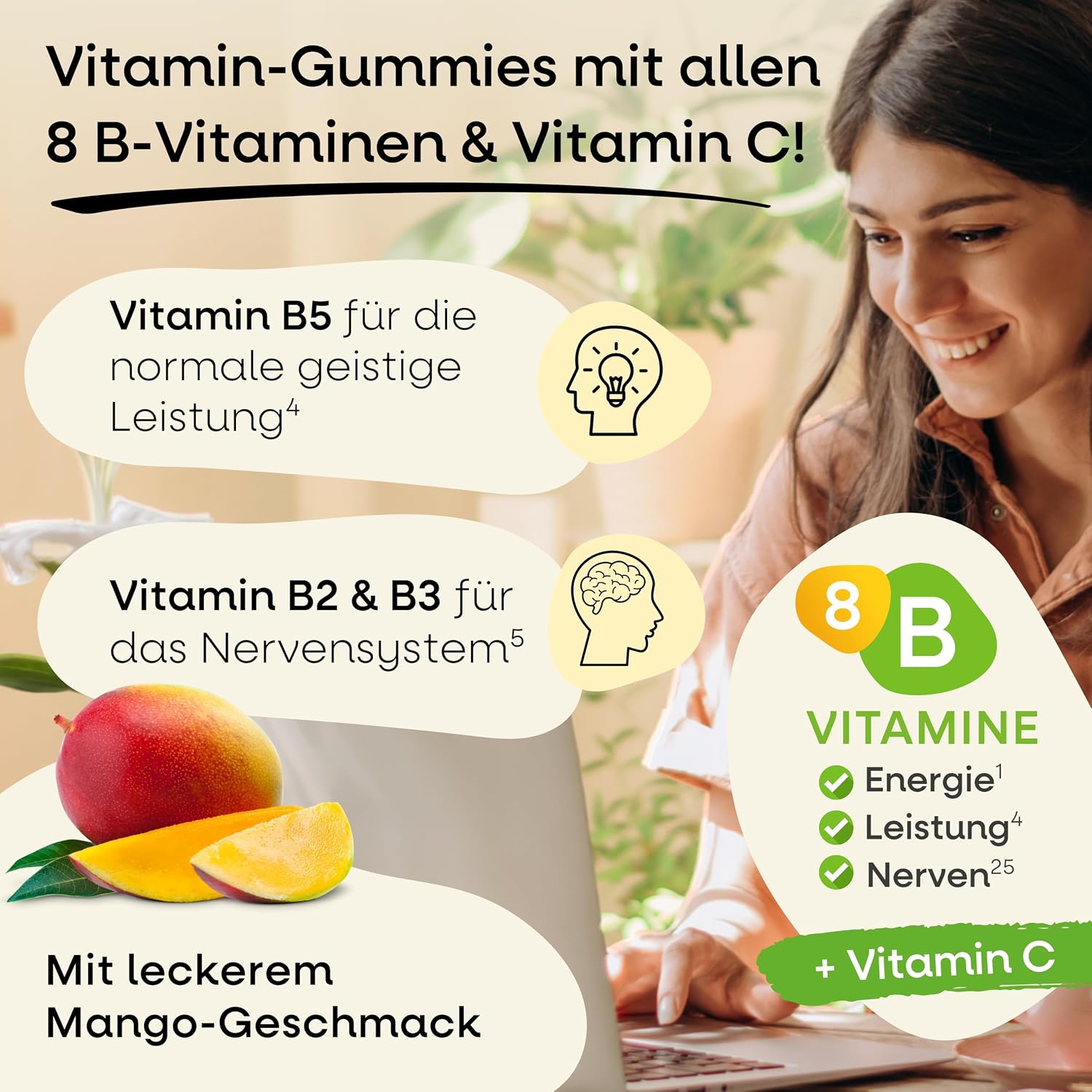 Thumbnail 1 de Vitamin B Komplex Multivitamin Gummibärchen mit Vitamin C & 8 B-Vitaminen – vegetarische Gummies (60 Stk)