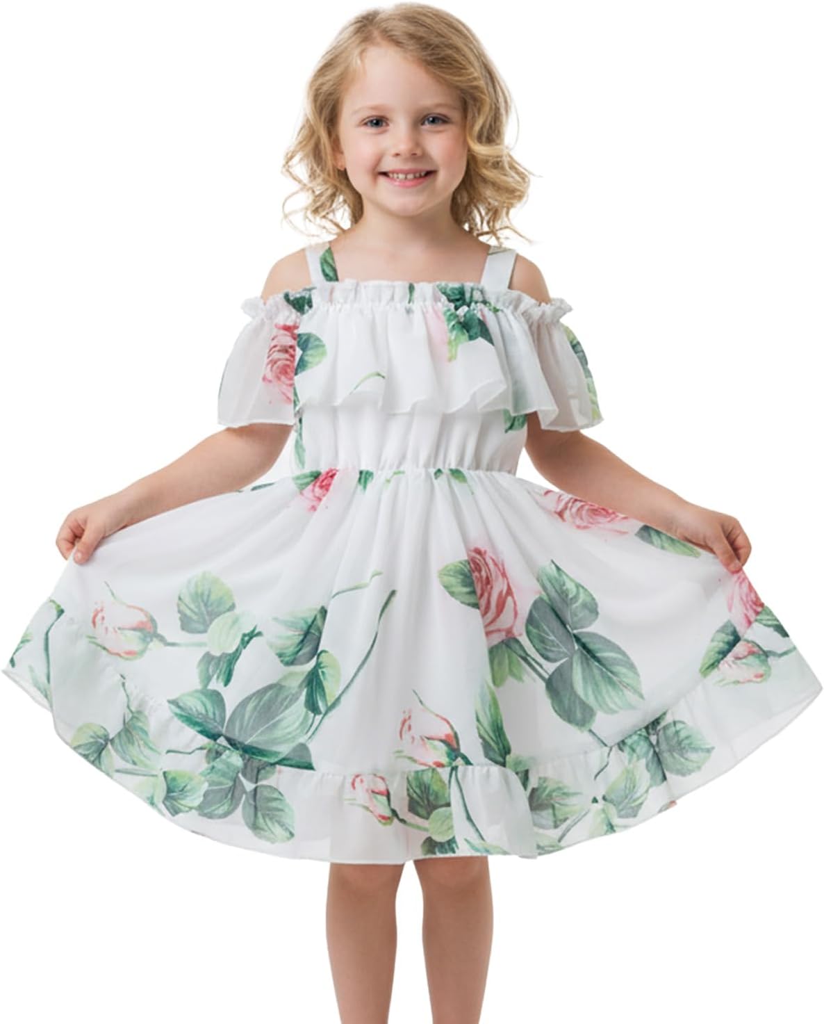 Thumbnail 1 de JiAmy toddler girls summer dress with floral off-shoulder chiffon ruffle hem (1–6 years)