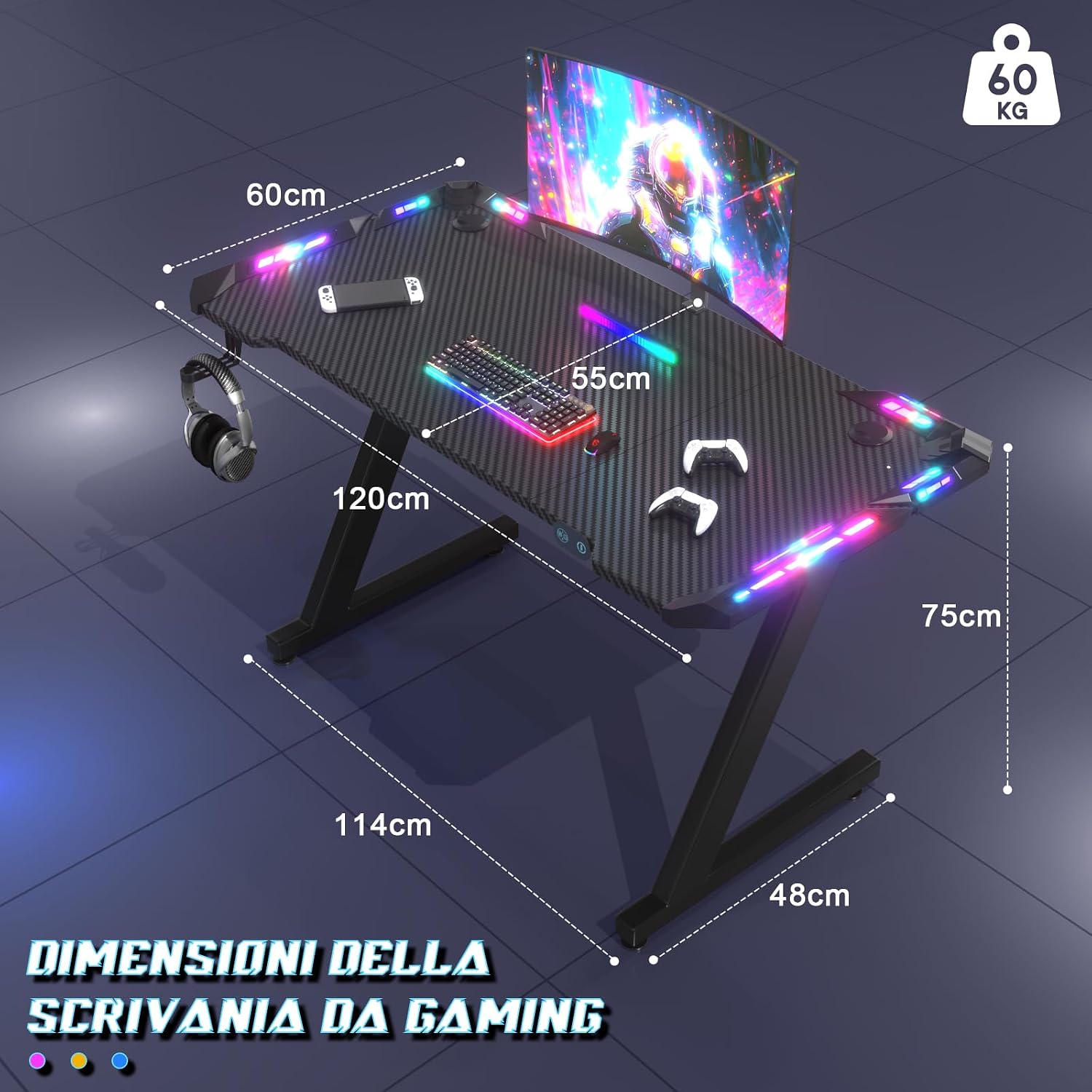 Thumbnail 2 de Scrivania Gaming 120x60 cm LED