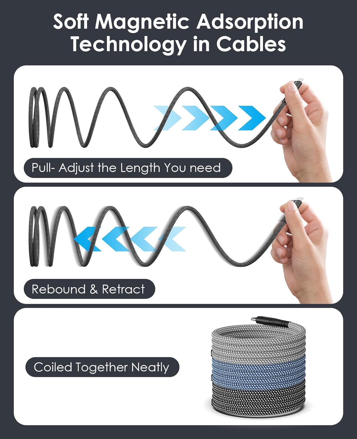 Detalle 2 de Magtame Cable Magnético USB-C 1m, Carga Rápida 60W ⚡