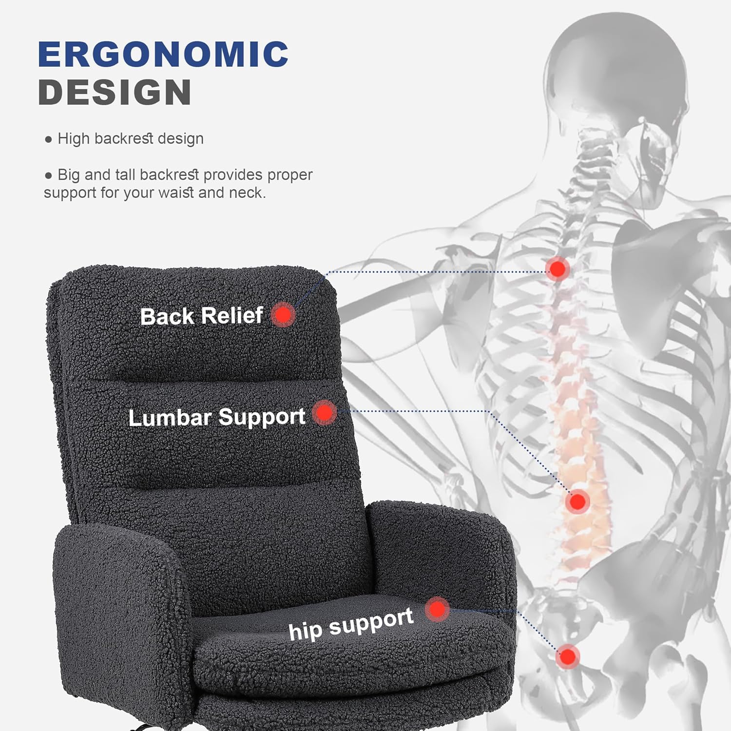 Thumbnail 2 de Youhauchair Schreibtischstuhl aus Kaschmir – ergonomischer Bürostuhl mit hoher Rückenlehne, Dunkelgrau