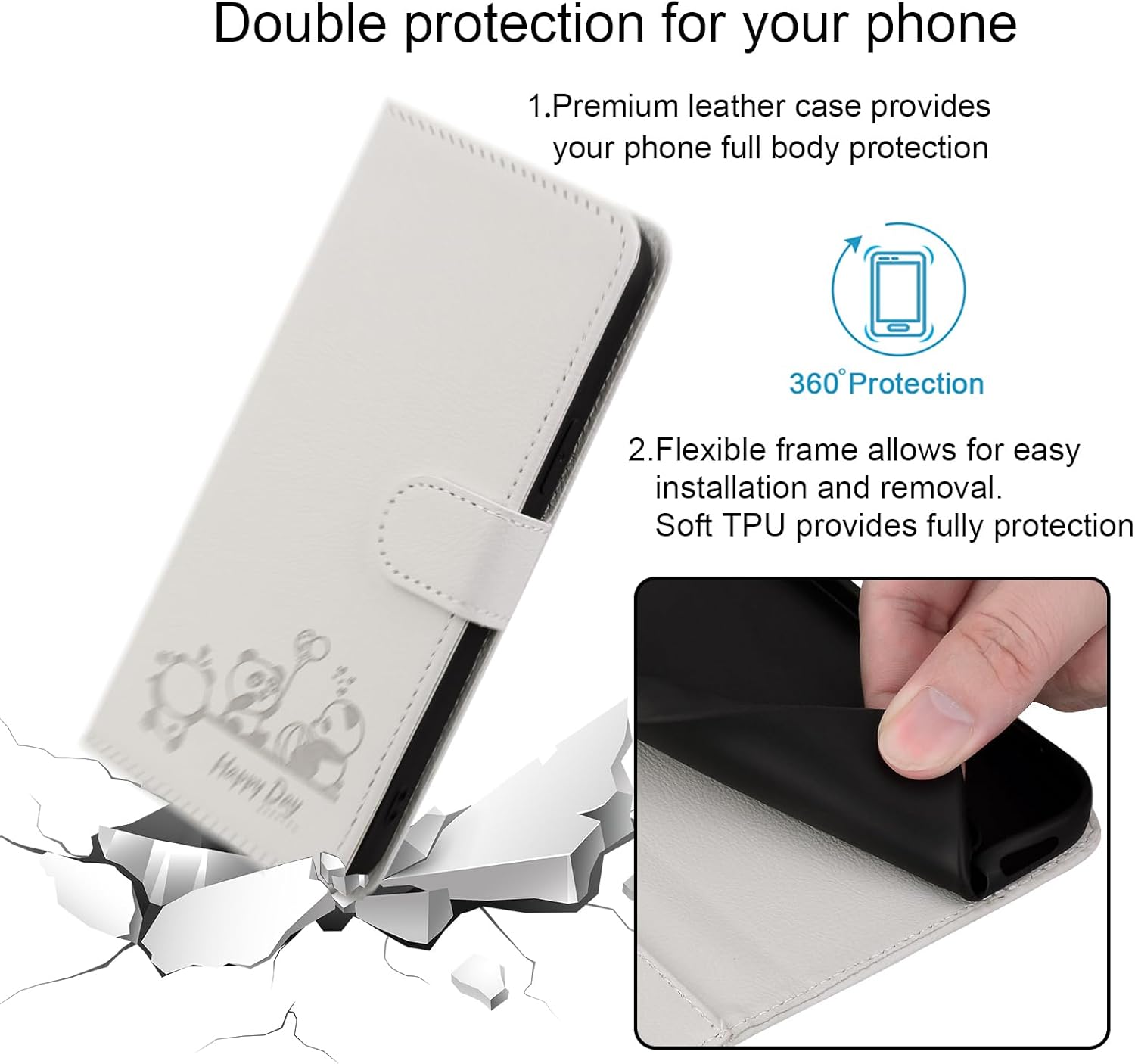 Detalle de Butnyeoe Flip Case with Card Holder for iPhone 7/8/SE (2020/2022) – Panda PU Leather Wallet Cover