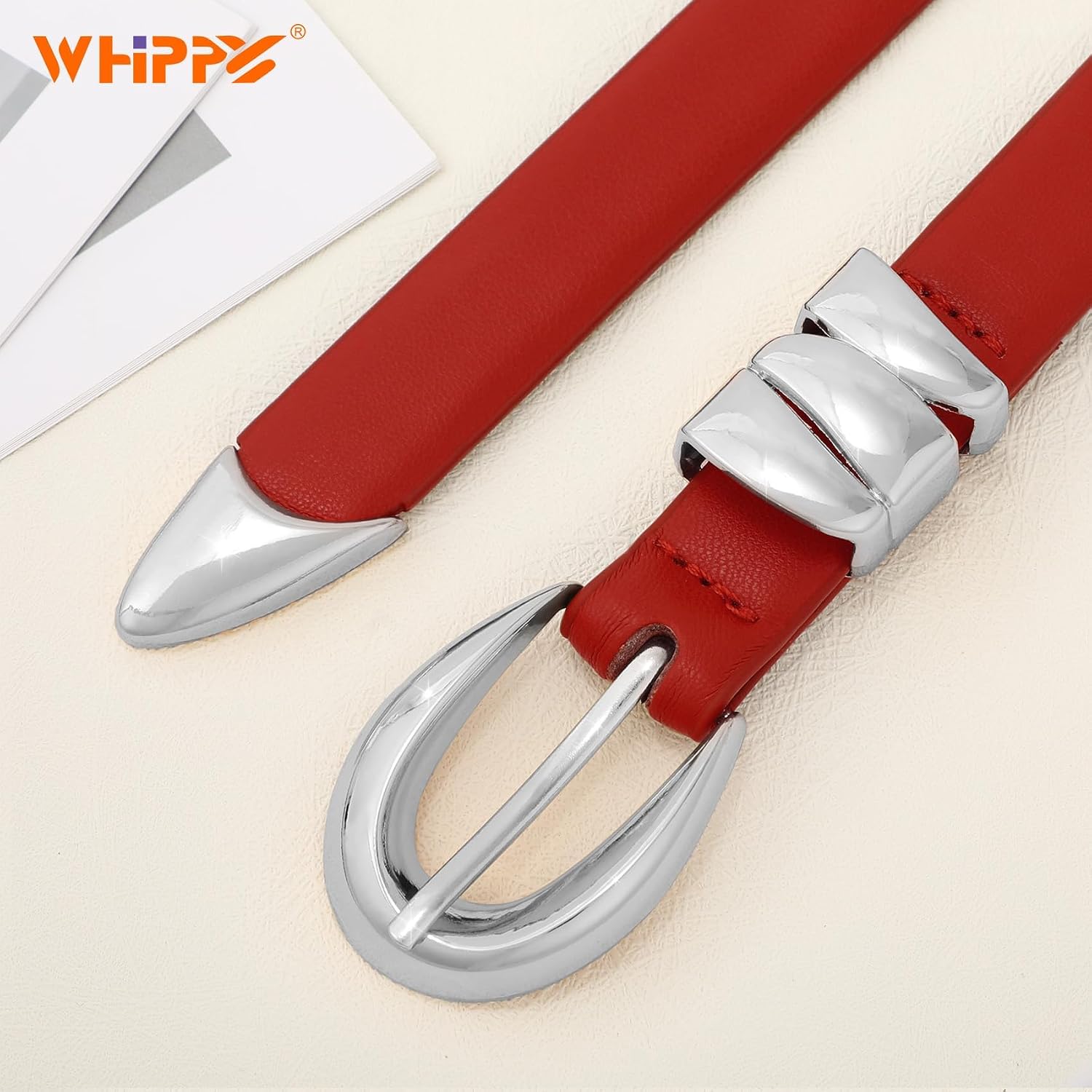 Detalle 2 de WHIPPY Women's Skinny Belt, PU Leather