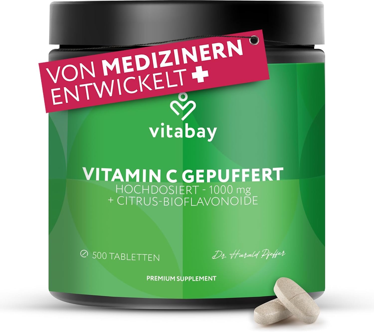 Detalle de Vitabay Vitamin C 1000 mg – 500 vegane Time-Released Tabletten mit Depot-Effekt