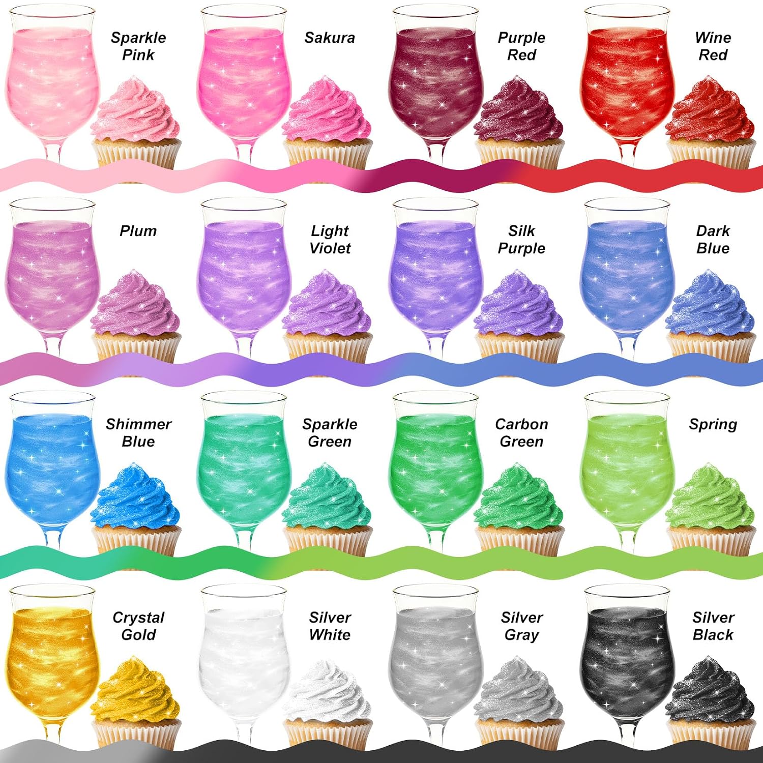 Detalle de Betifood 16-Color Edible Glitter for Drinks, Cakes, and Icing