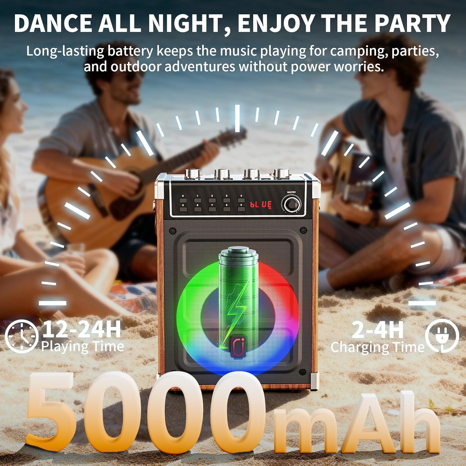 Detalle de JYX Karaoke Machine with 2 Wireless Microphones (69BT) — Portable 3D Surround Sound for Parties
