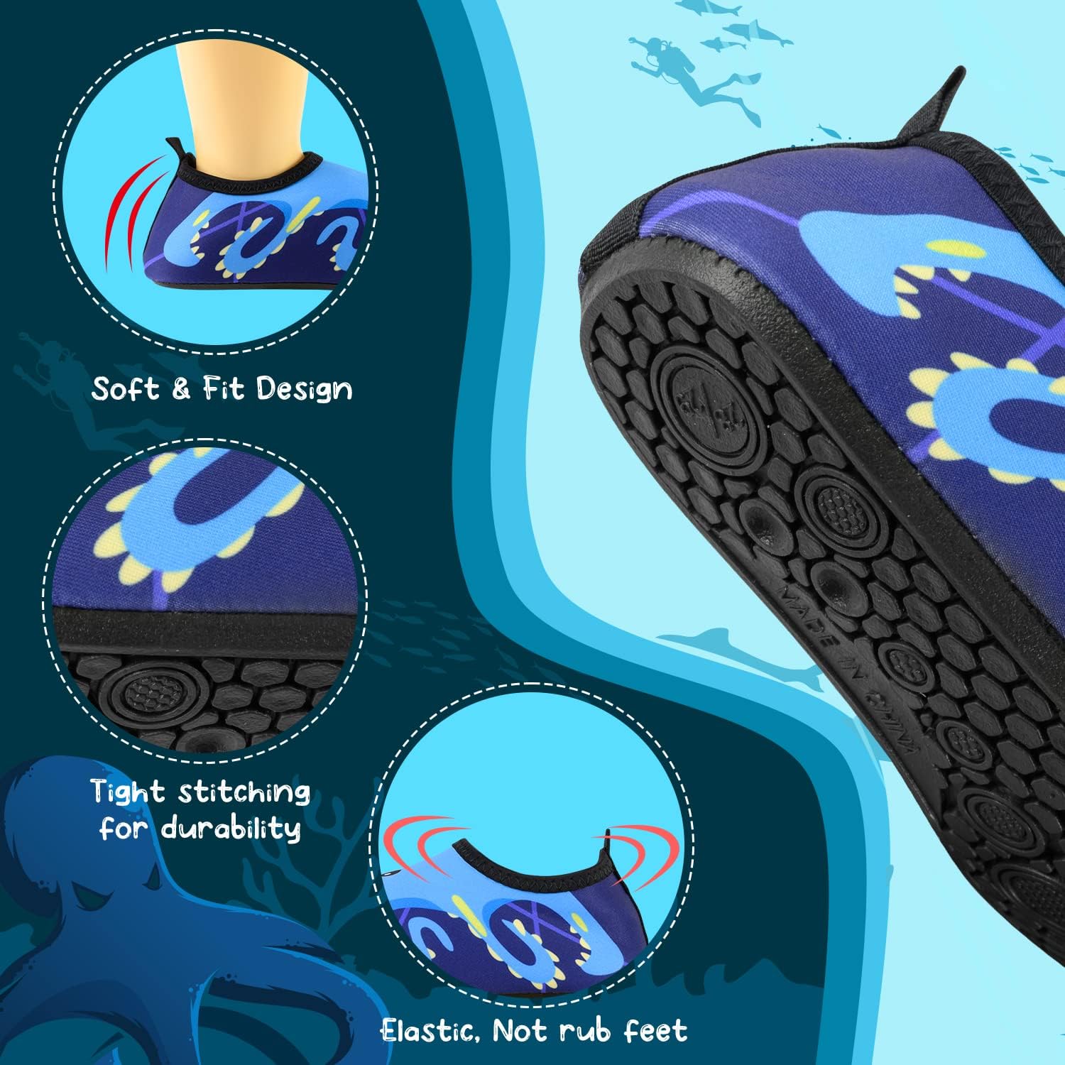 Detalle 2 de Kids Water Shoes Toddlers Swim Beach Shoes – Dinosaur clogs & aqua socks style for non-slip quick-dry play