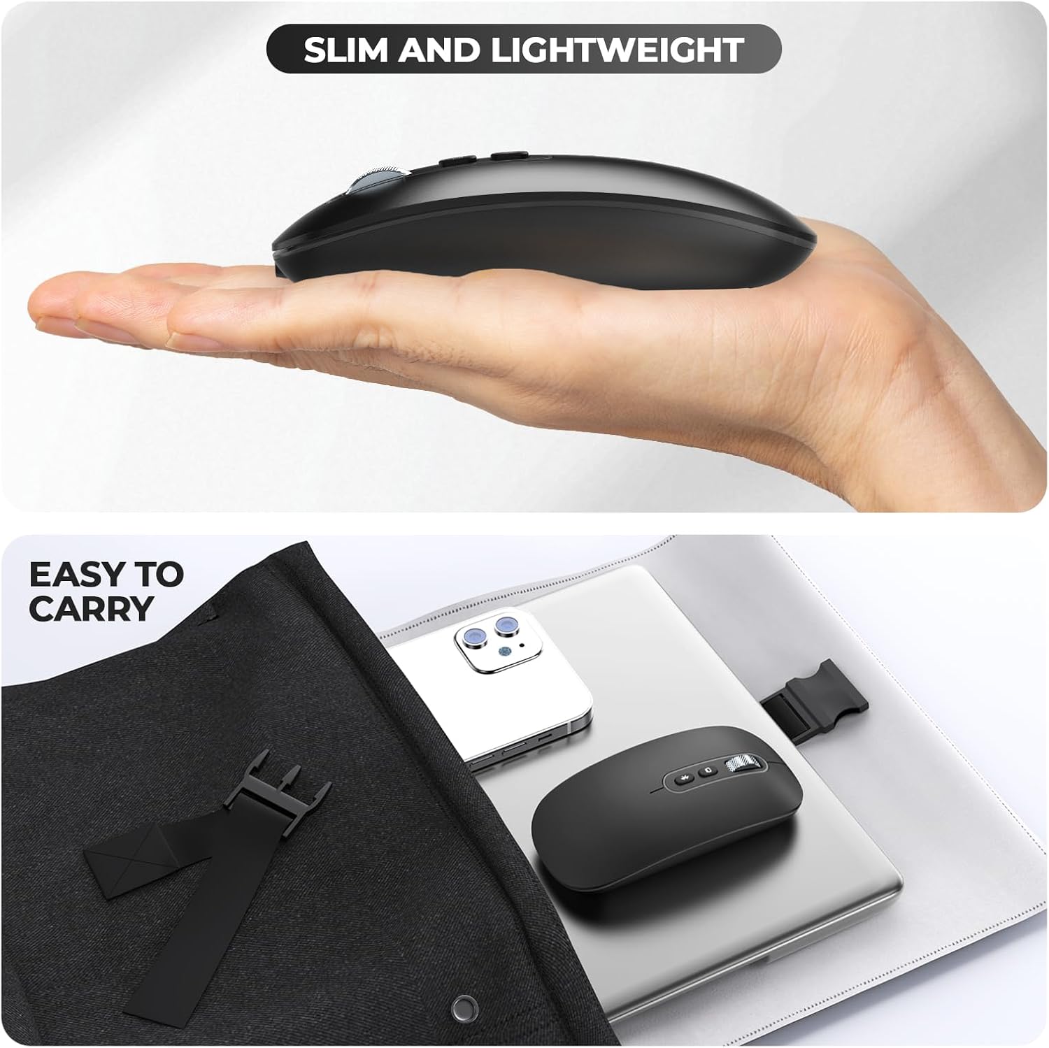 Detalle de PINKCAT kabellose Maus Dual-Modus (Bluetooth 5.1 + USB‑C) mit USB‑Nano-Empfänger, wiederaufladbar