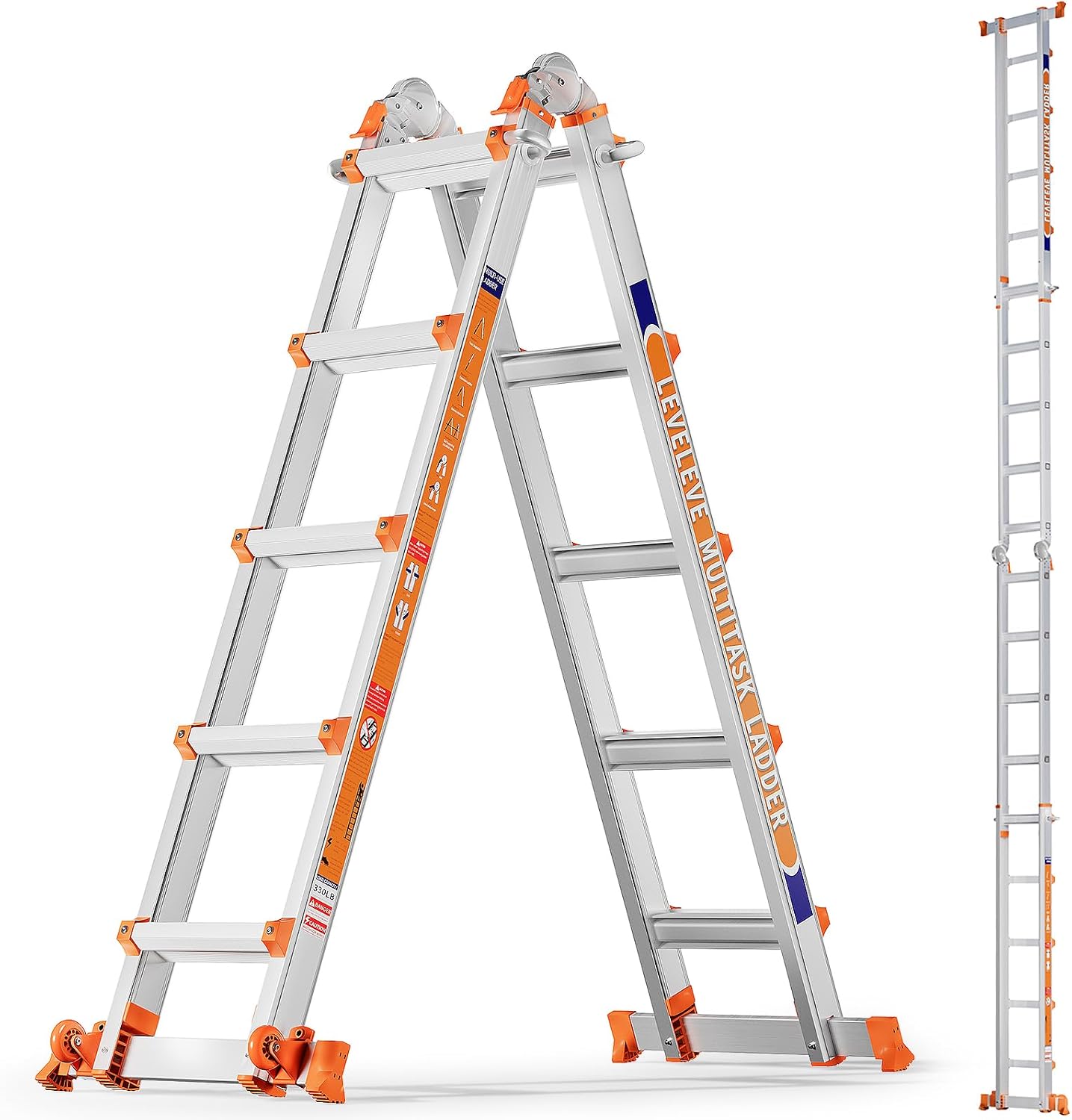 Detalle de LEVELEVE 001 5-Step Multi-Position Ladder, 17-Foot Extension with Wheels