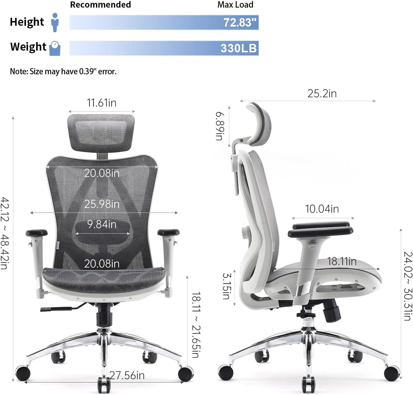 Detalle de SIHOO M57: sedia ergonomica da ufficio con schienale alto, design traspirante e regolazione 3D
