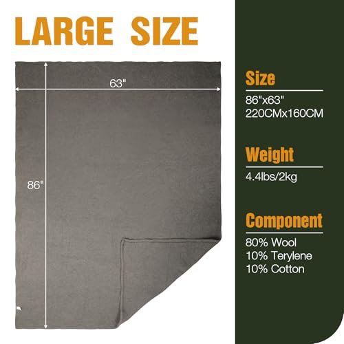 Detalle de REDCAMP Wolldecke 80% Schafwolle – warme Campingdecke grau, 220 × 160 cm