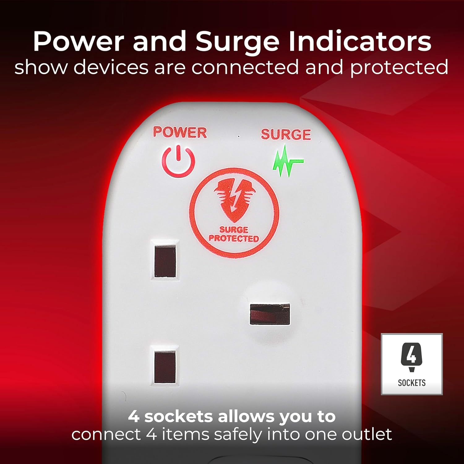 Thumbnail 1 de Masterplug SWSRG4210N Four Socket Extension Lead with 2m Cable and Surge Protection