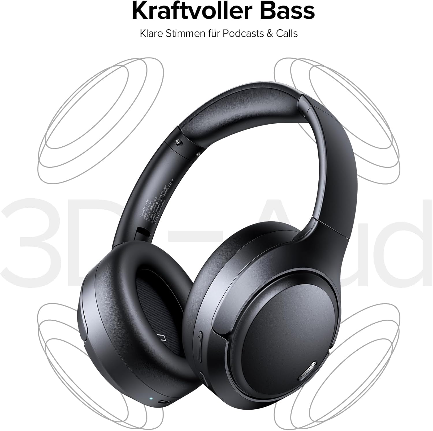 Detalle de ECLVOX Bluetooth Over-Ear Kopfhörer mit 6 ENC Mikrofonen & Hybrid ANC
