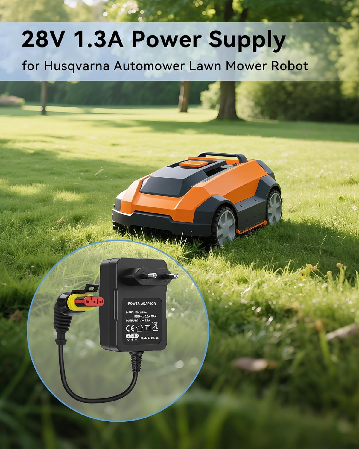 Detalle de Binamao Adaptateur secteur 28V 1,3A pour chargeur de tondeuse robot Husqvarna Automower & Gardena (compatible 5931636-01)