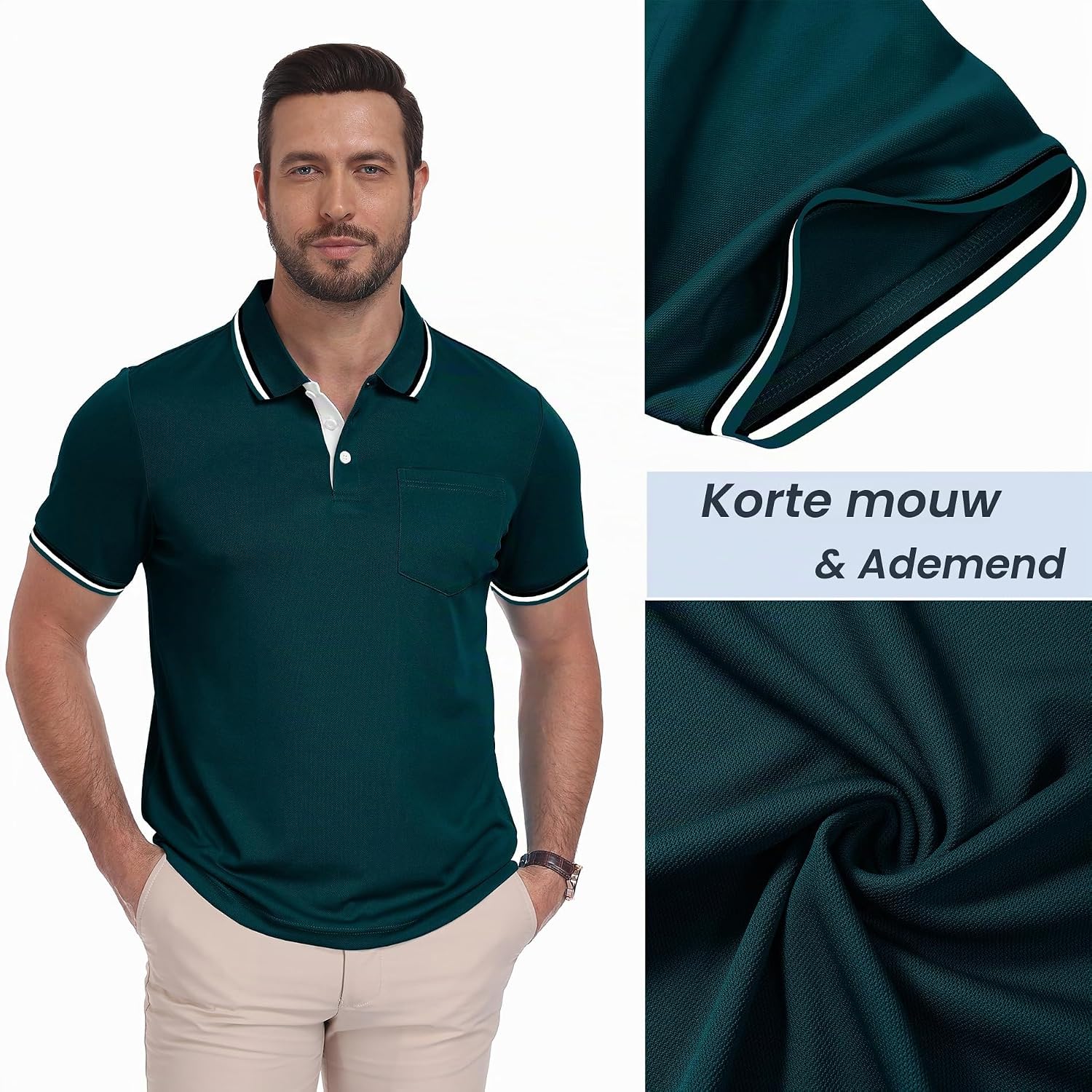 Detalle 2 de ZITY 5-pack herenpoloshirts met korte mouwen, lichtgewicht en ademend