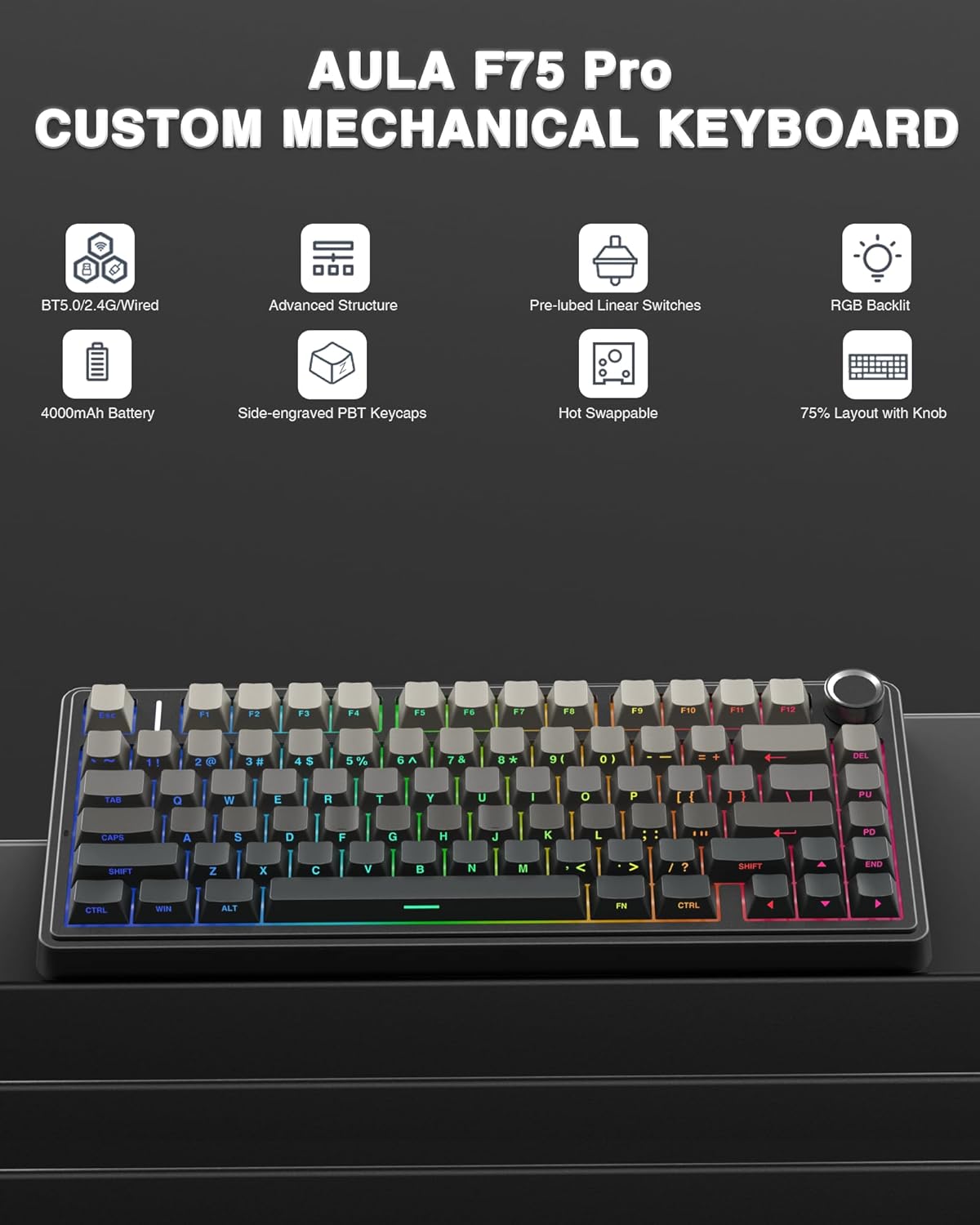Thumbnail 1 de AULA F75 75% Wireless Mechanical Keyboard 2.4GHz ⌨