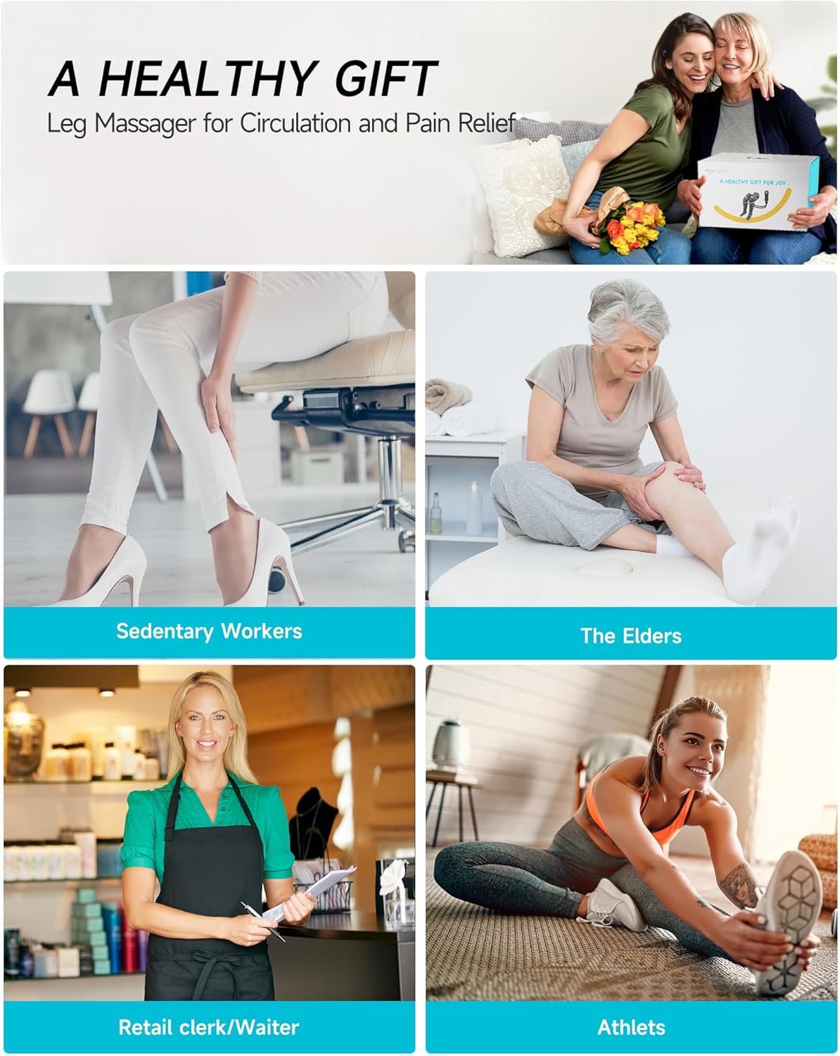 Detalle 2 de ALLJOY Beinmassagegerät: Durchblutung, Schmerzlinderung und Lymphdrainage mit Wärme, Kompression und Verlängerungen