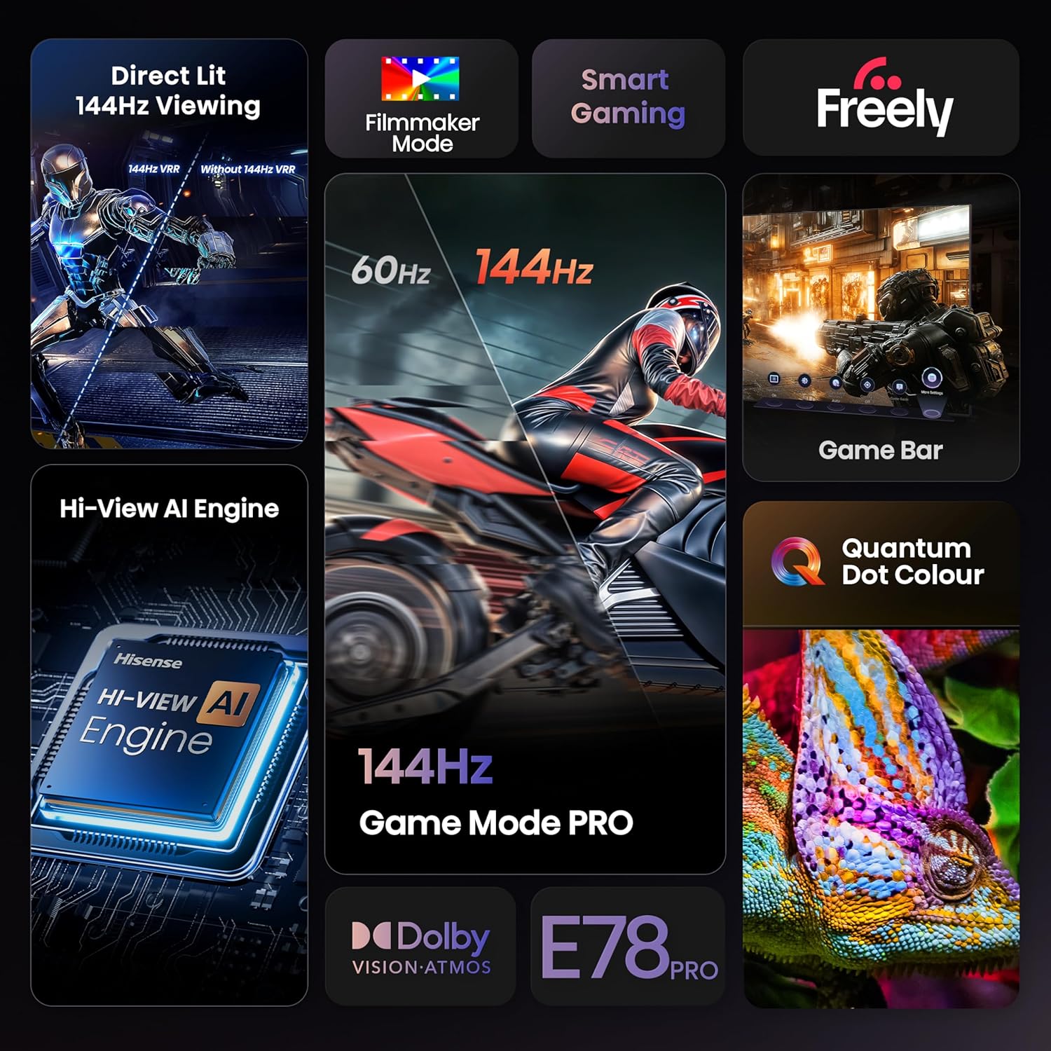 Thumbnail 4 de Hisense 50" 50E78QTUK PRO 144Hz QLED Smart AI TV (Dolby Atmos, FreeSync Premium PRO)