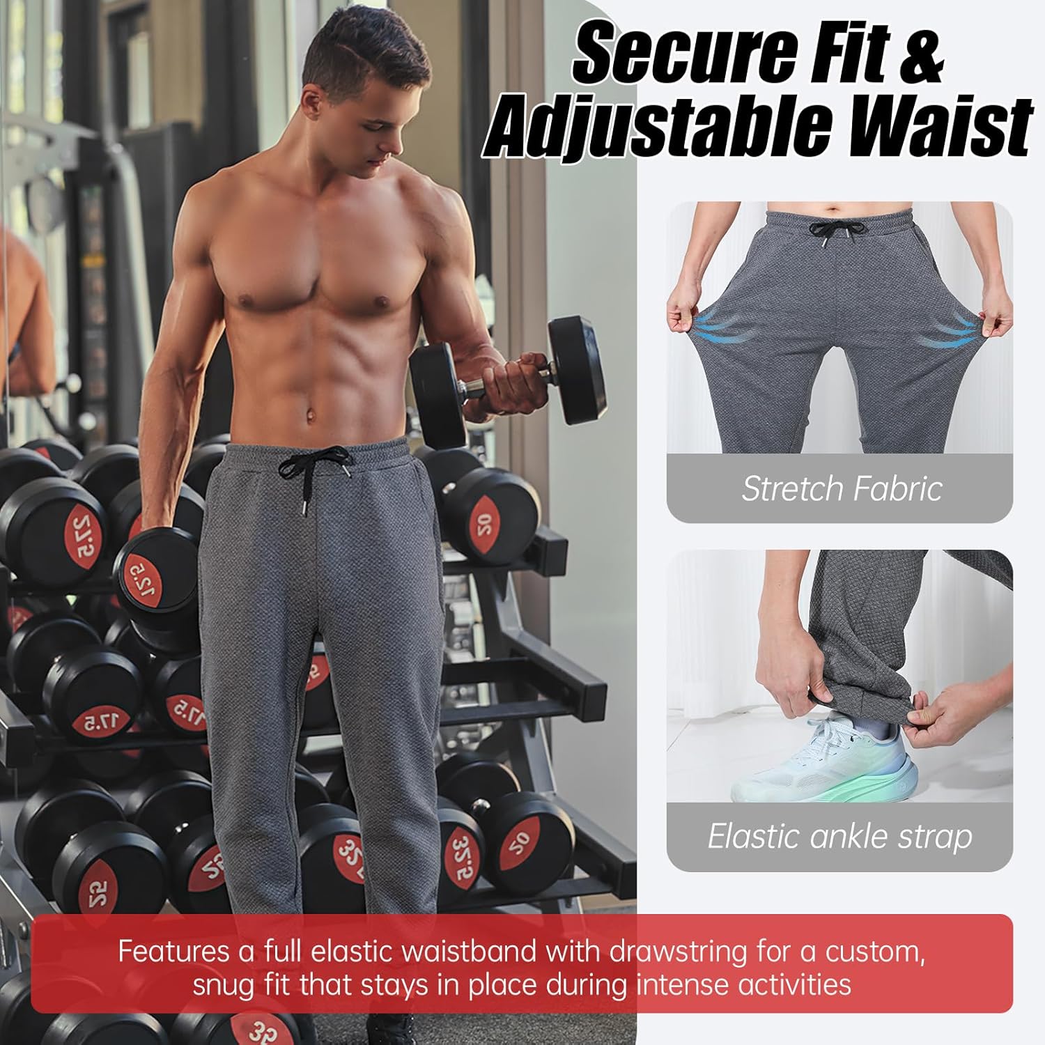 Thumbnail 4 de LY4U Men's Jogger Pants: 4-Way Stretch Polyester with Elastic Waist and Cuffed Ankles