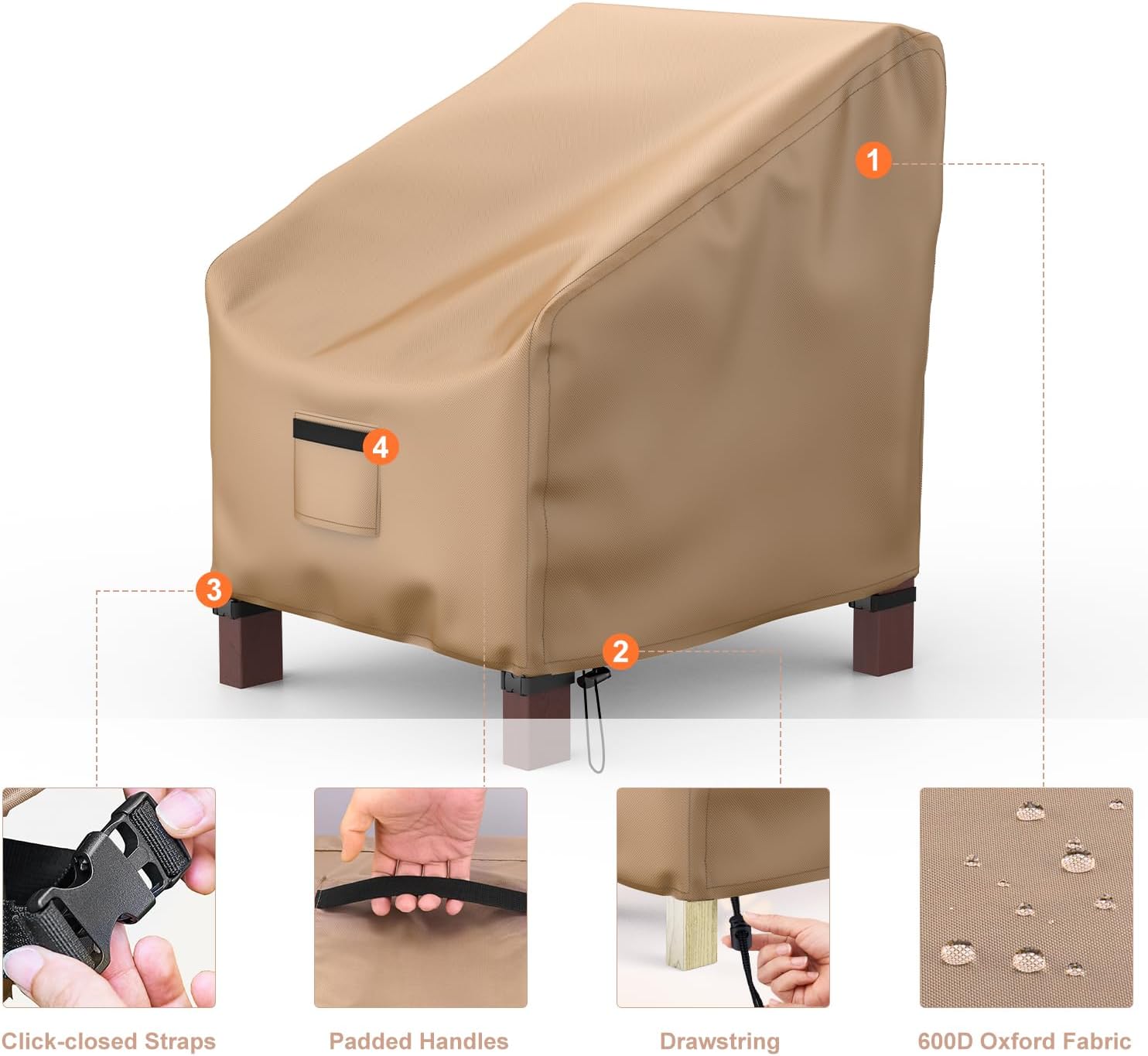 Detalle de Mrrihand MHD-289 Patio Chair Covers, Waterproof Brown Oxford Fabric, 2-Pack
