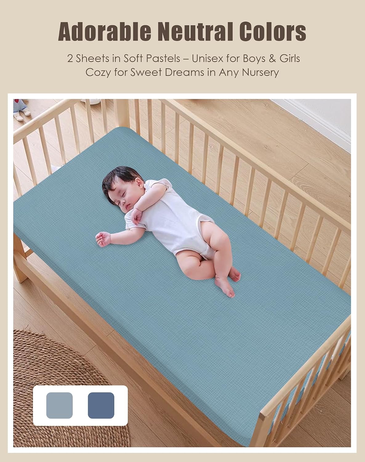 Detalle 2 de SWEET DOLPHIN Muslin Crib Sheets, Cotton