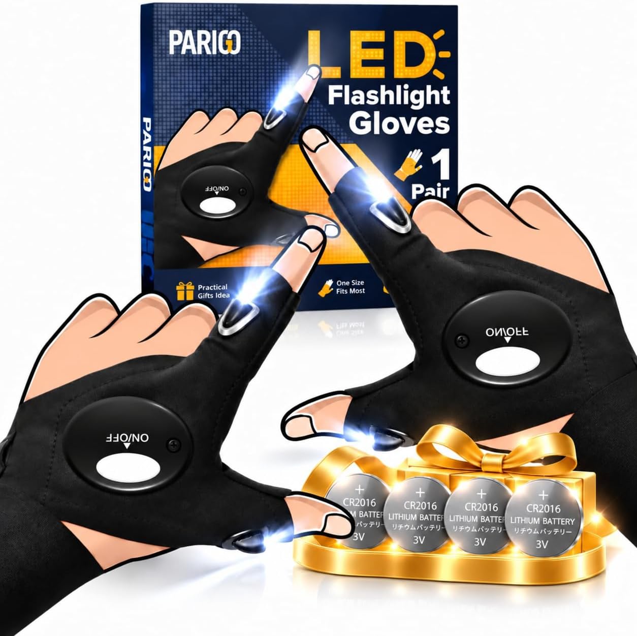 Detalle de PARIGO PGL-LFG-BK LED Flashlight Gloves, 900-Lumen Hands-Free Lighting