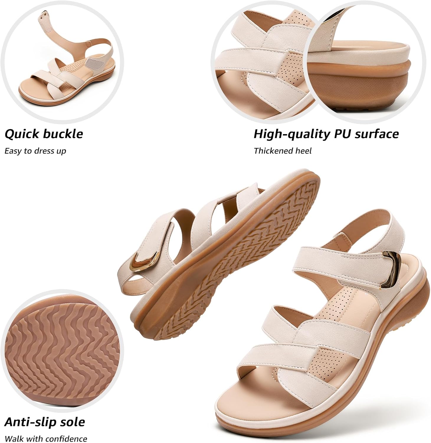 Detalle de Sandalen Damen Sommer Freizeit Flach Sandaletten – Bequem & Vielseitig