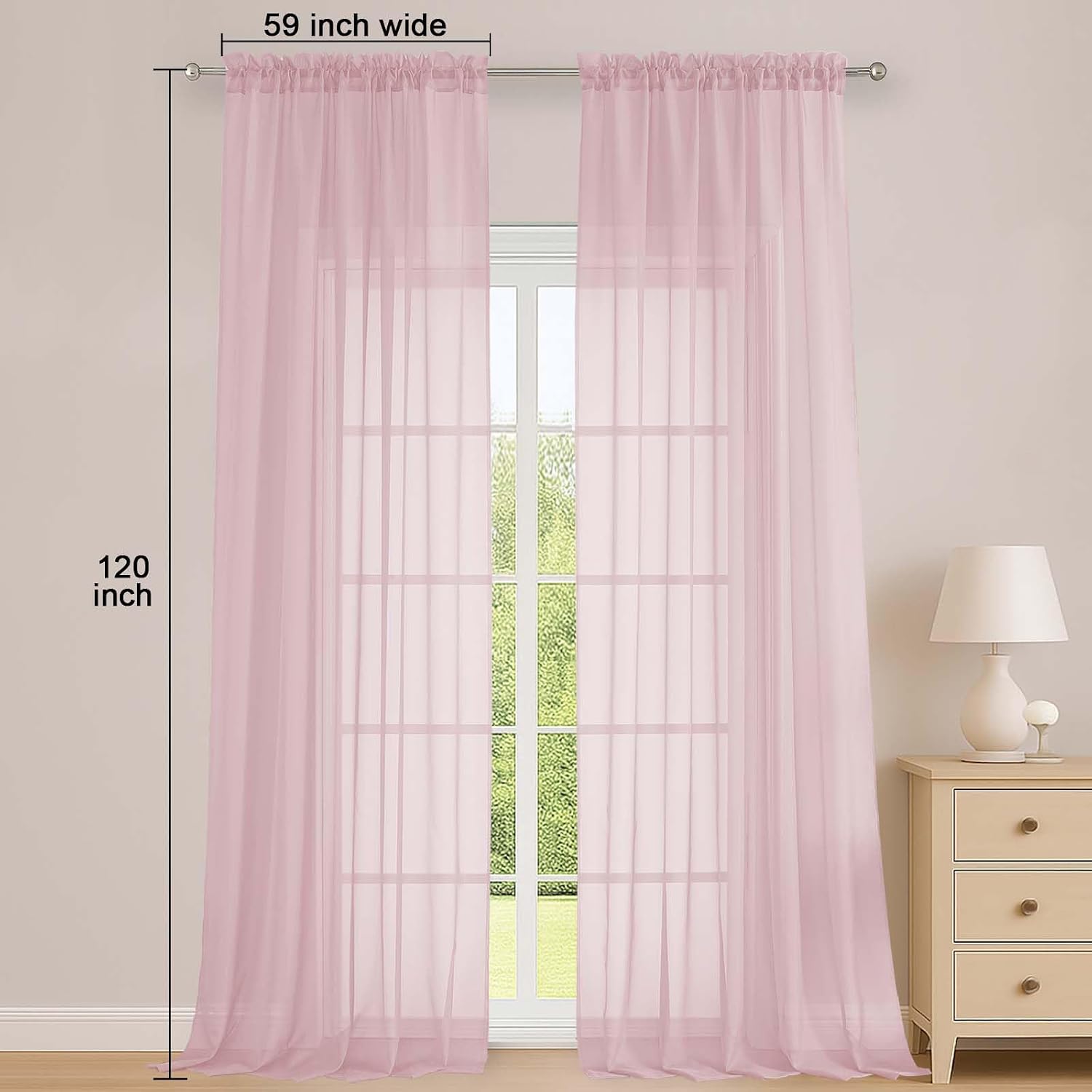 Thumbnail 1 de OWENIE Blush Sheer Curtains, 120-Inch Rod-Pocket Panels, 2-Pack