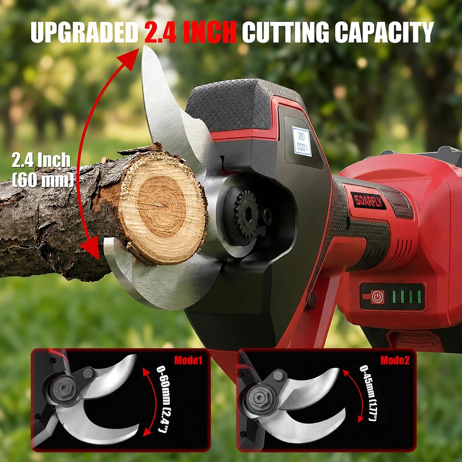 Detalle de SoarFly Cordless Electric Pruning Shears, 2.4-Inch Cut, Dual Batteries