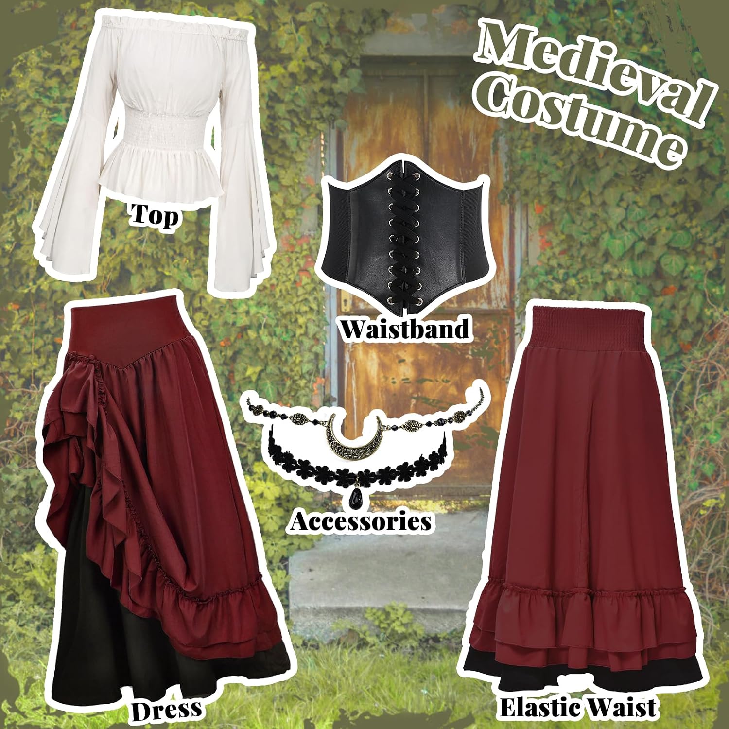 Detalle 2 de JONRRYIN Mittelalter Kleid Rot S