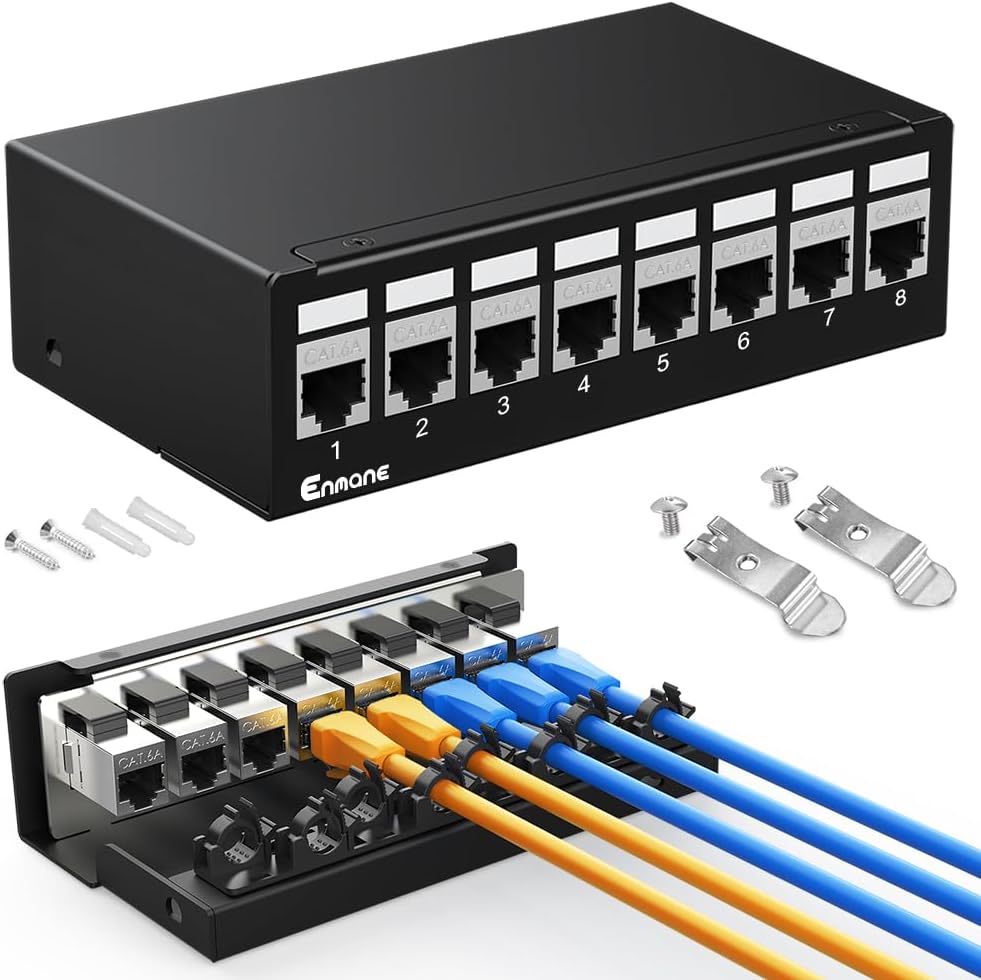 Detalle de Enmane CAT6a-8Port 8ポート CAT6Aキーストーンパッチパネル 1U・シールド対応