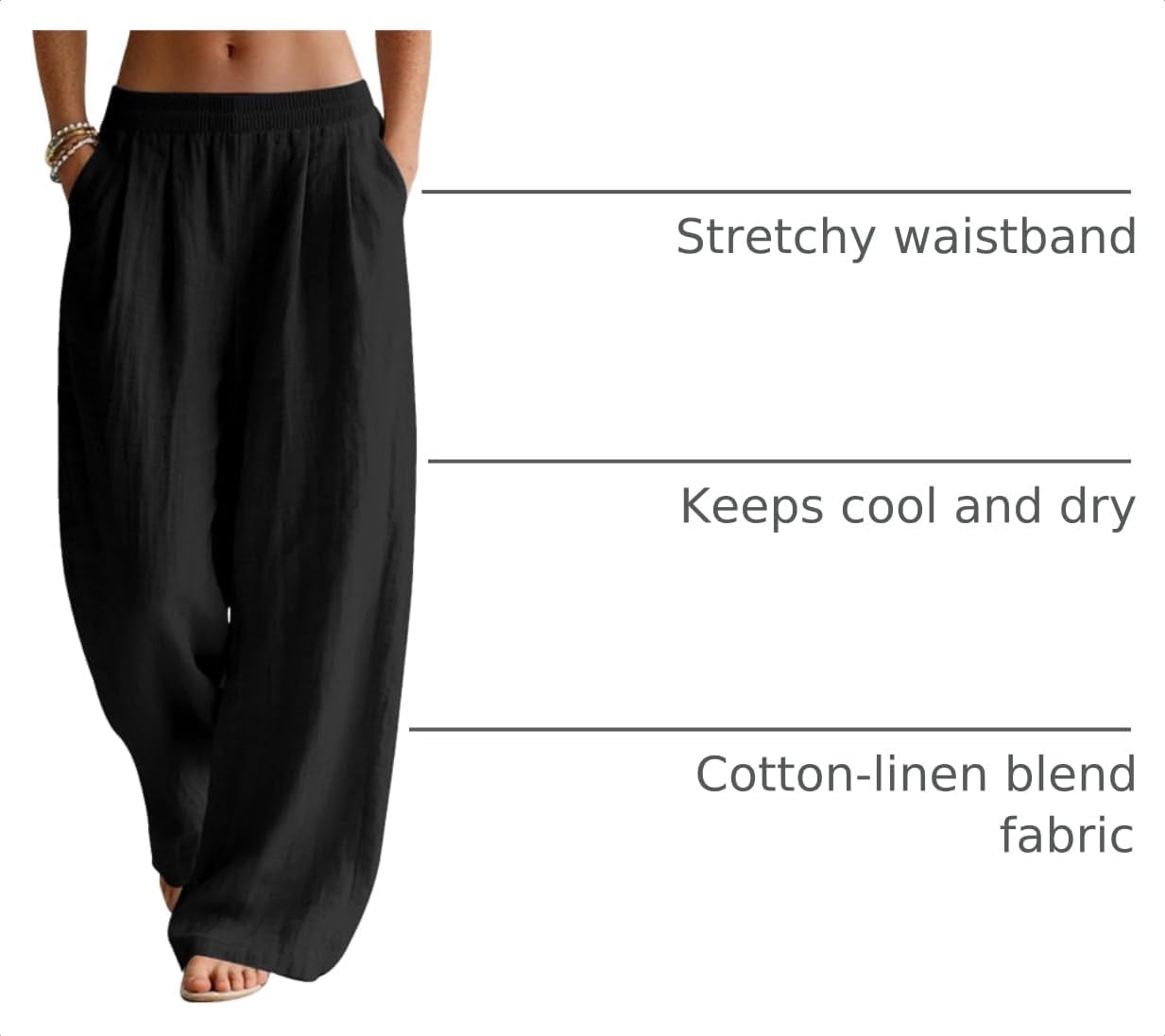 Detalle 2 de LOMON Linen Pants Women Wide Leg Palazzo