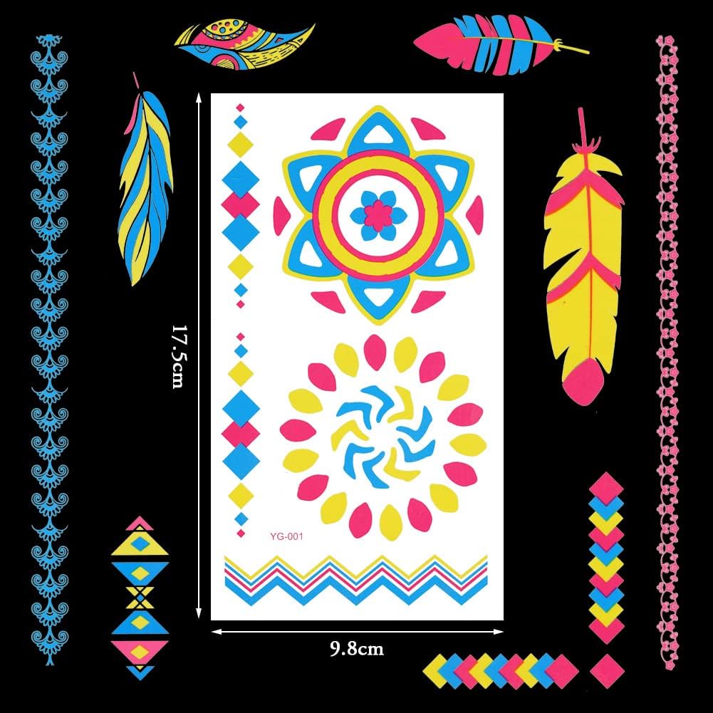 Detalle 2 de ACWOO neontattoos, 200+ ontwerpen met UV-gloed en waterbestendige stickers