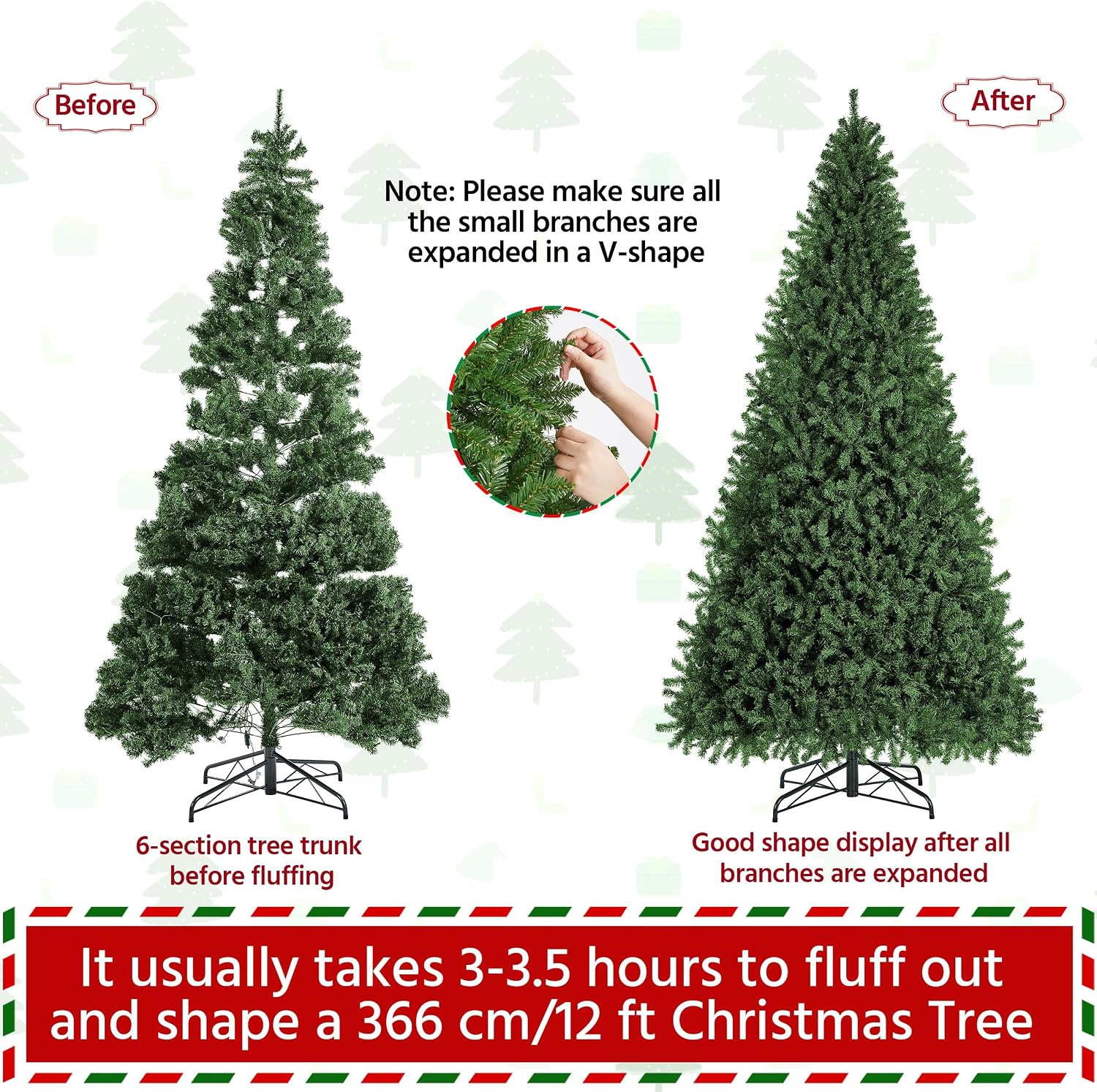 Detalle de Yaheetech YHM-1500(0.36A) 12-Foot Pre-Lit Christmas Tree, 1,500 Lights