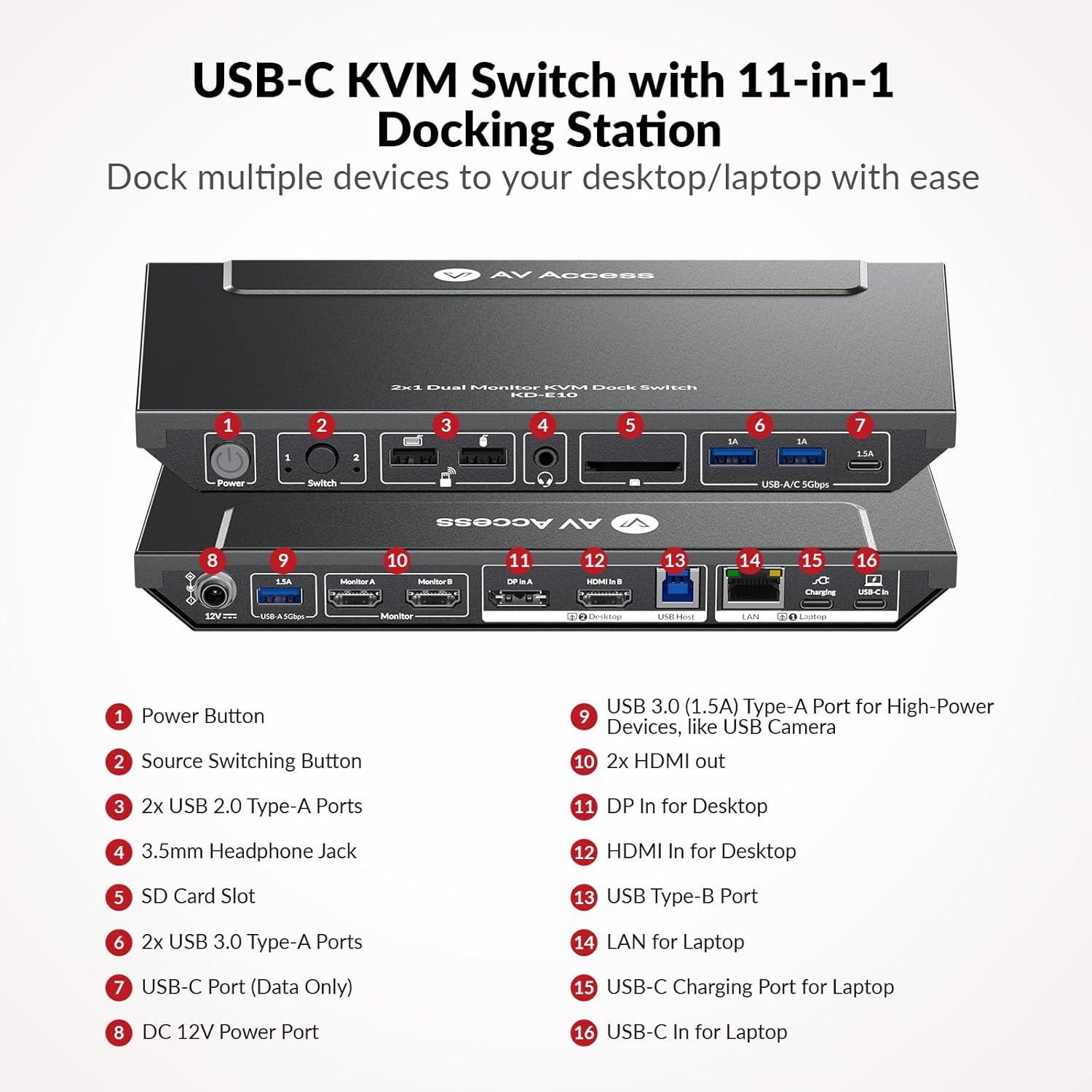 Thumbnail 4 de AV Access Dockingstation mit KVM-Switch für Laptop & Desktop – Dual Monitor, 100 W USB-C Ladefunktion, 4K@60Hz