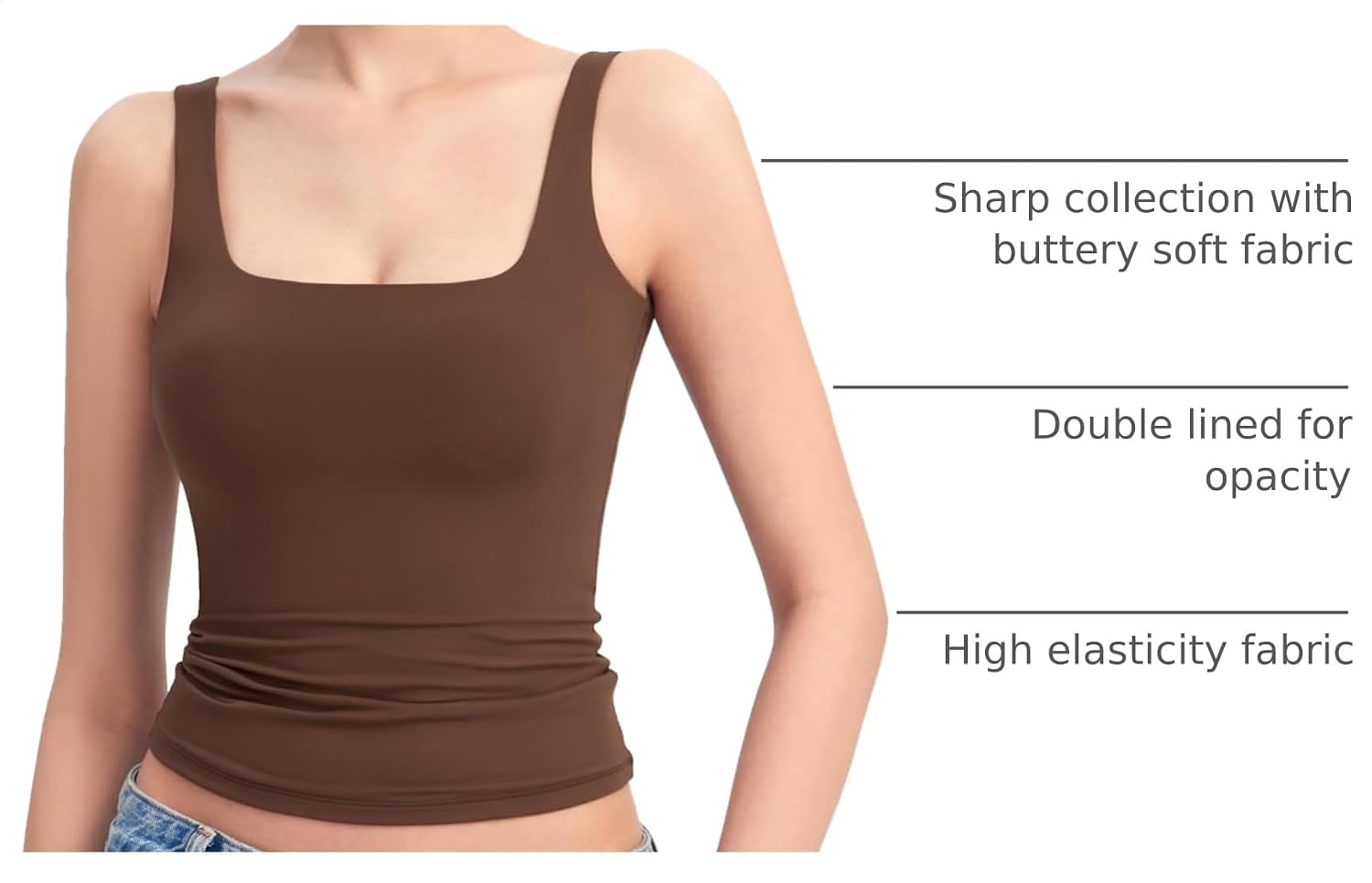 Detalle 2 de PUMIEY Women's Square Neck Tank Top – Double Lined Sleeveless Basic Top (Sharp Collection)