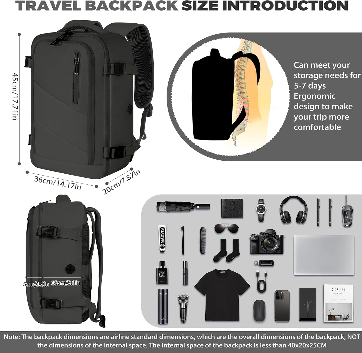 Detalle de Zaino da viaggio Ryanair – zaino bagaglio a mano 40 × 20 × 25 cm, pratico e compatibile con EasyJet e altre compagnie
