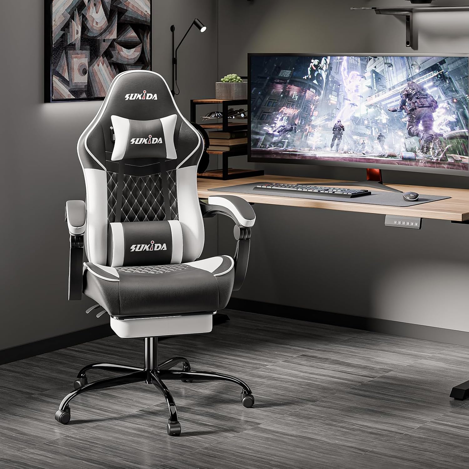 Detalle 2 de SUKIDA Ergonomic Gaming Chair with Footrest and Massage Lumbar Support