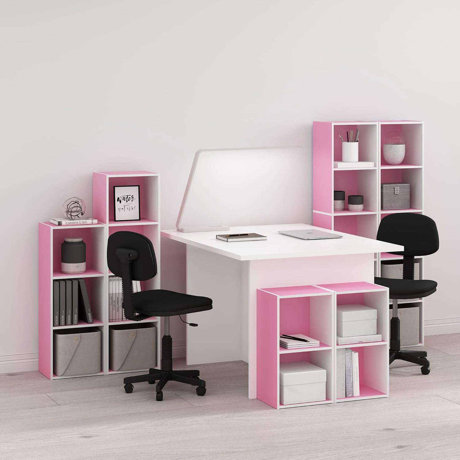 Thumbnail 1 de Furinno Pasir libreria a 5 ripiani aperti, rosa/bianco