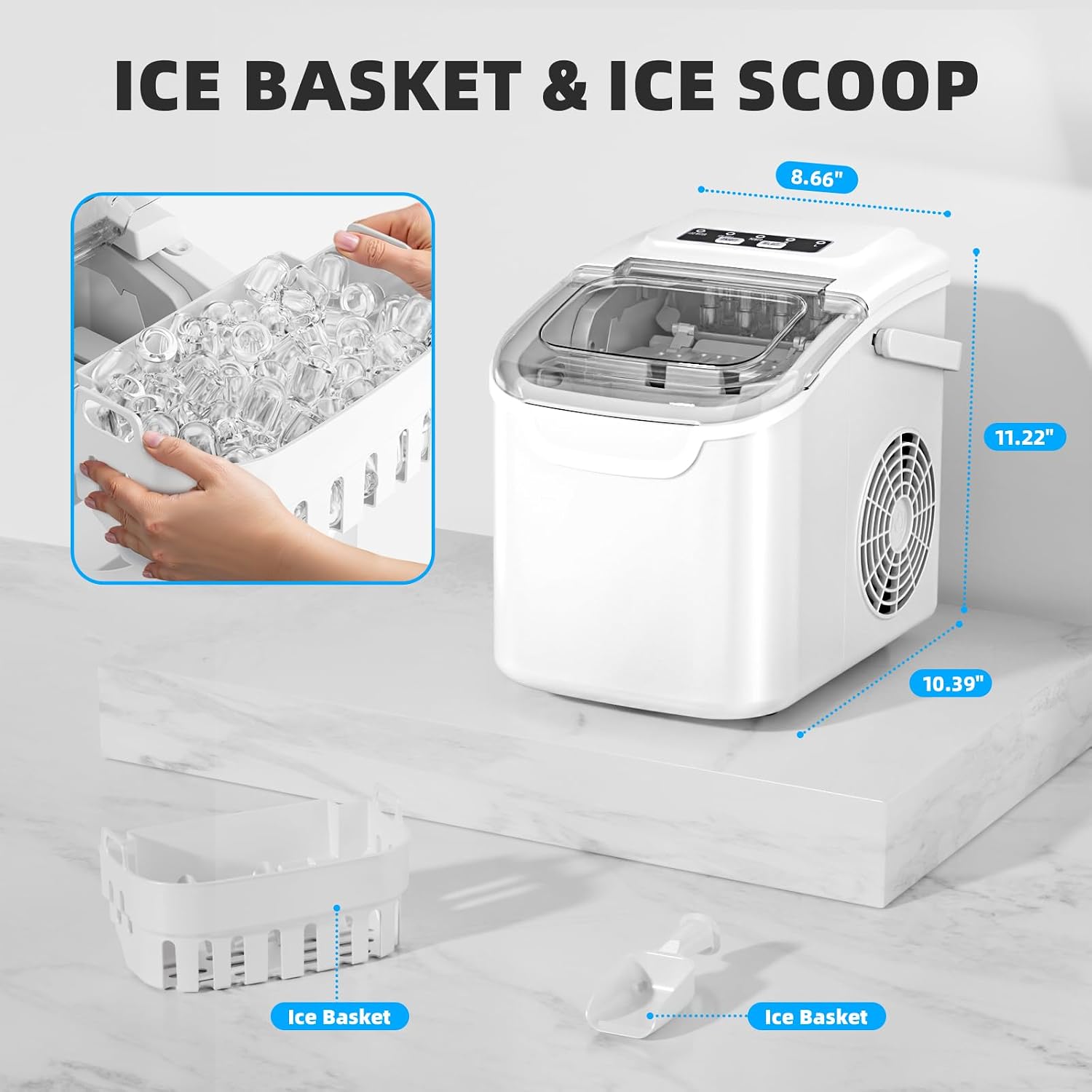 Detalle 2 de Antarctic Star HZB-12/Q Countertop Ice Maker, Two Ice Sizes, Self-Cleaning