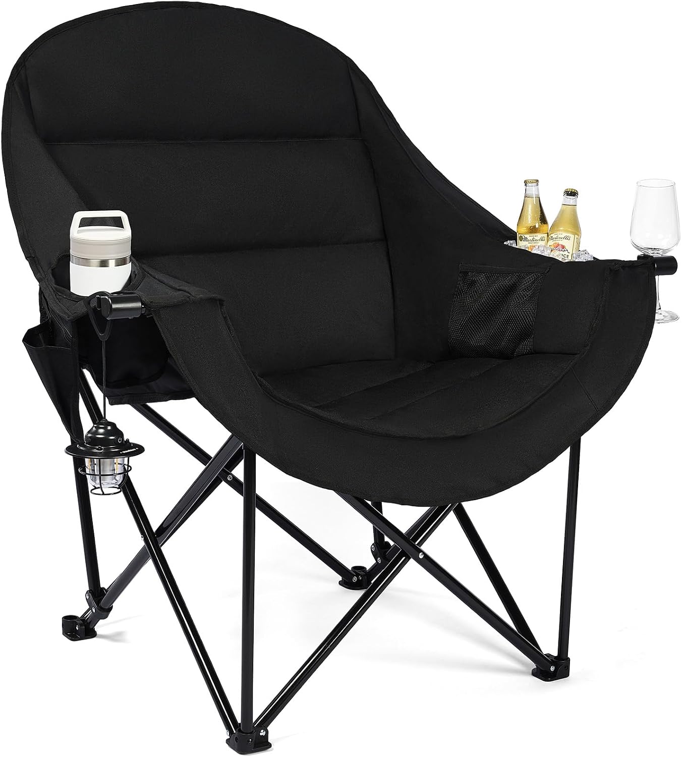Detalle de DasEpic PW-RC739Ha2-Allblack Oversized Folding Camping Chair, Padded, 500 lb