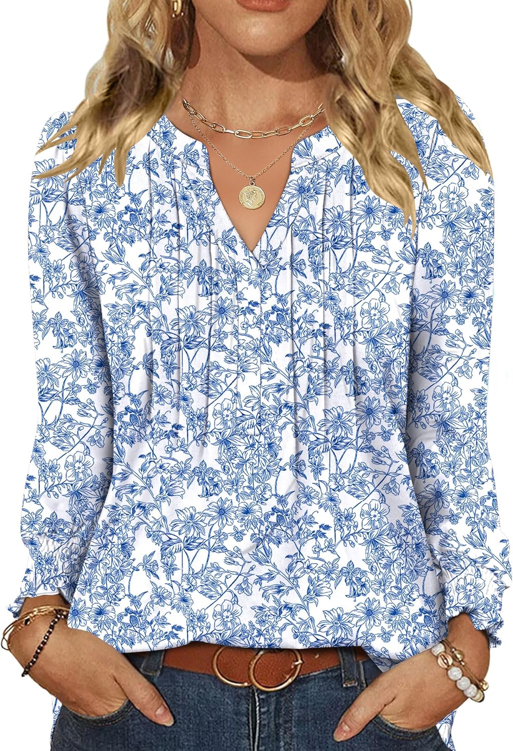 Thumbnail 5 de Rapbin Damen-Bluse mit Langarm, V-Ausschnitt und Tunika-Design (60% Polyester, 35% Viskose, 5% Elasthan)