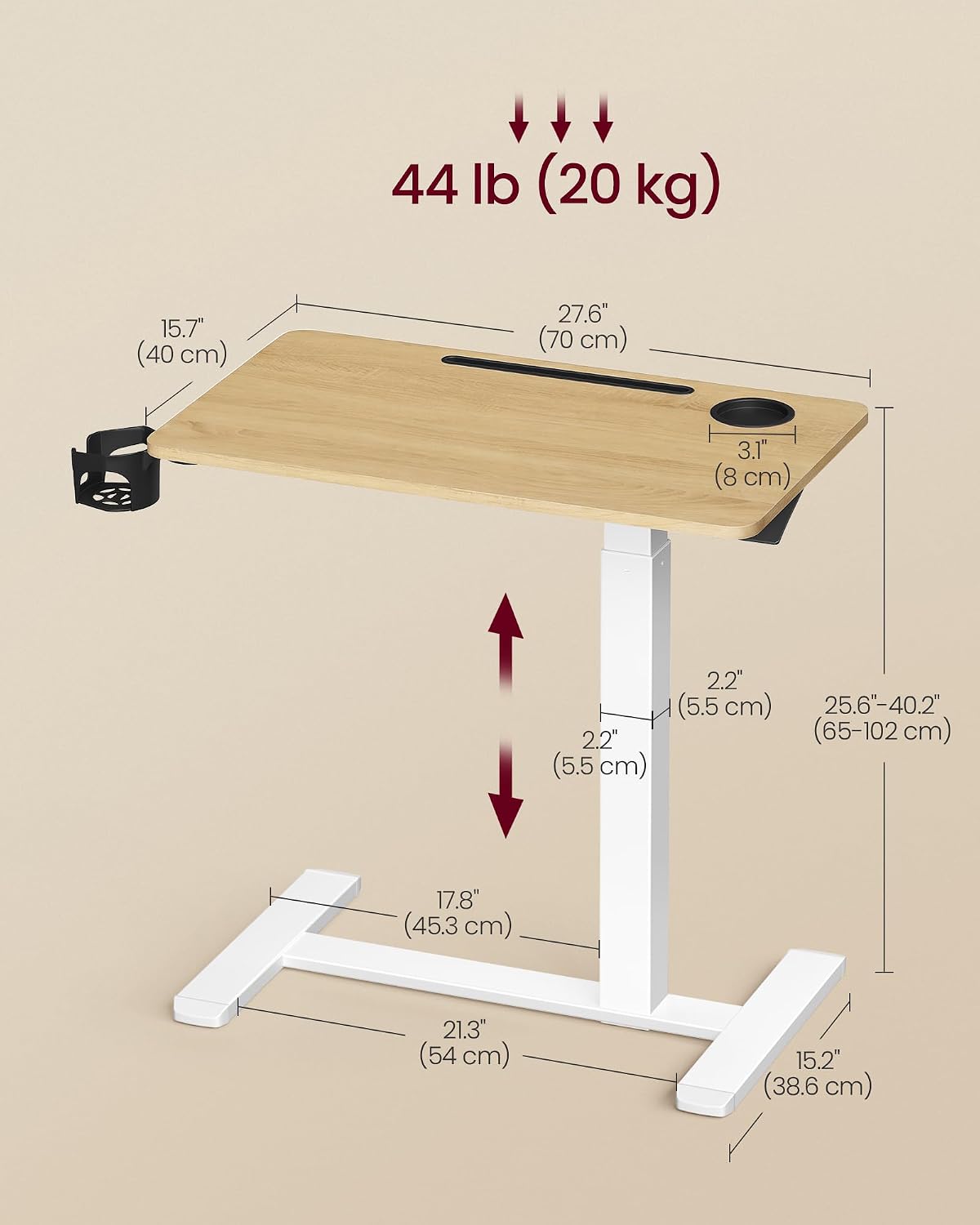 Thumbnail 1 de VASAGLE BALOK LSD600YA01 Overbed Table, Adjustable Height, Wheels, 70 x 40 cm