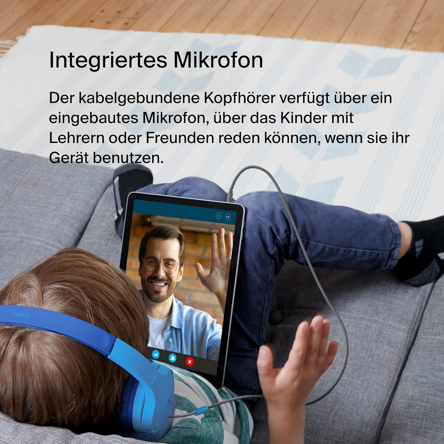 Detalle de Belkin Sound Form Mini On-Ear-Kopfhörer mit Kabel für Kinder – sicherer Klang für Schule, Reisen und Spiel