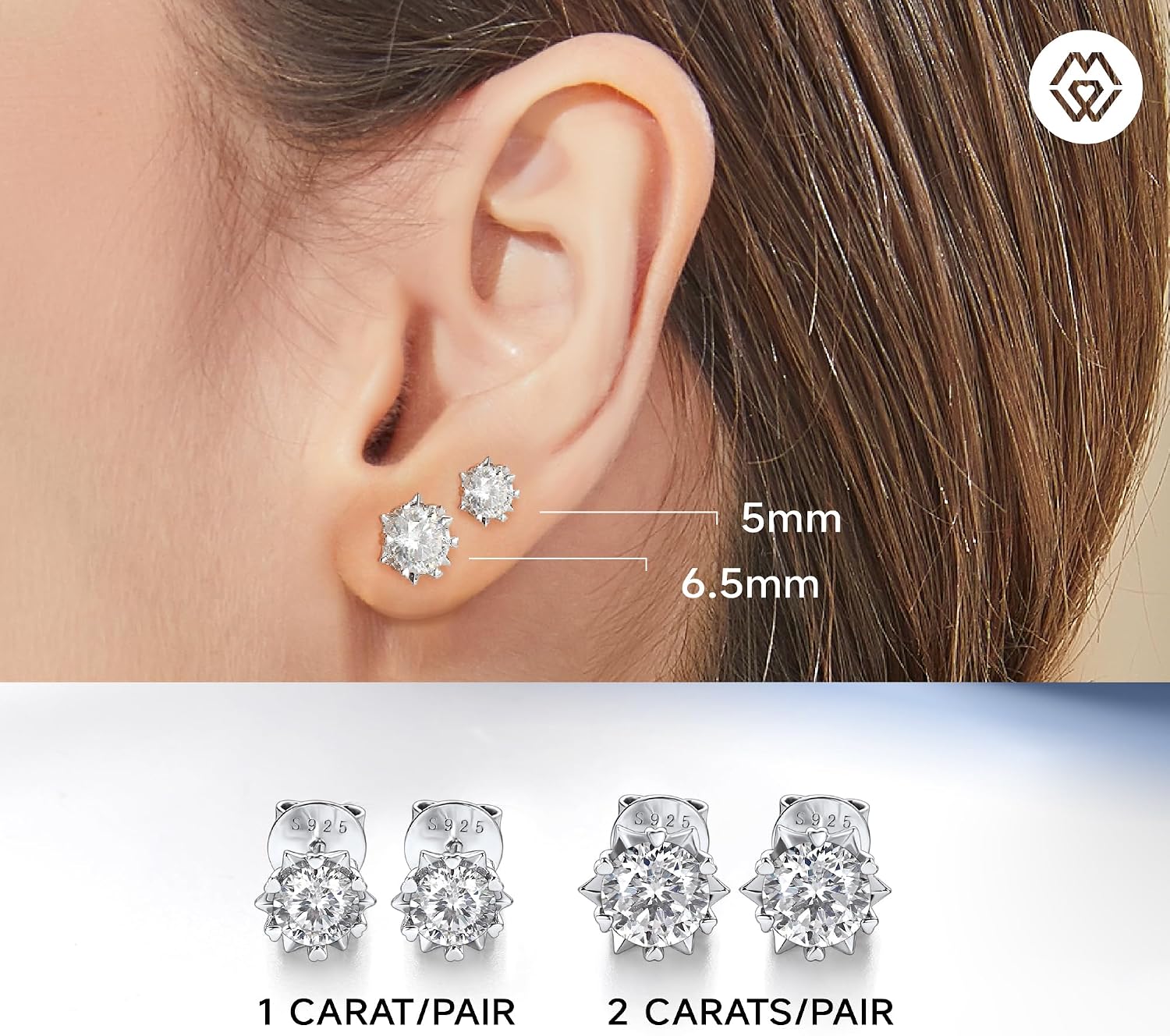 Thumbnail 3 de MomentWish Moissanite Ohrstecker aus 925er Silber mit Schneeflocken-Design (1–4 Karat)